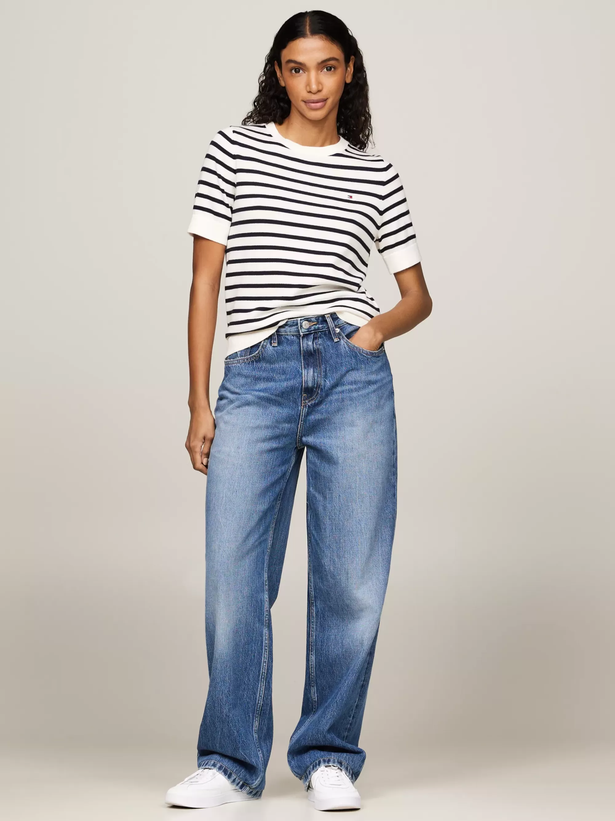 Truien Met Ronde Hals | Truien*Tommy Hilfiger Jersey Trui Met Korte Mouwen En Vlag IVORY PETAL/ DESERT SKY STP