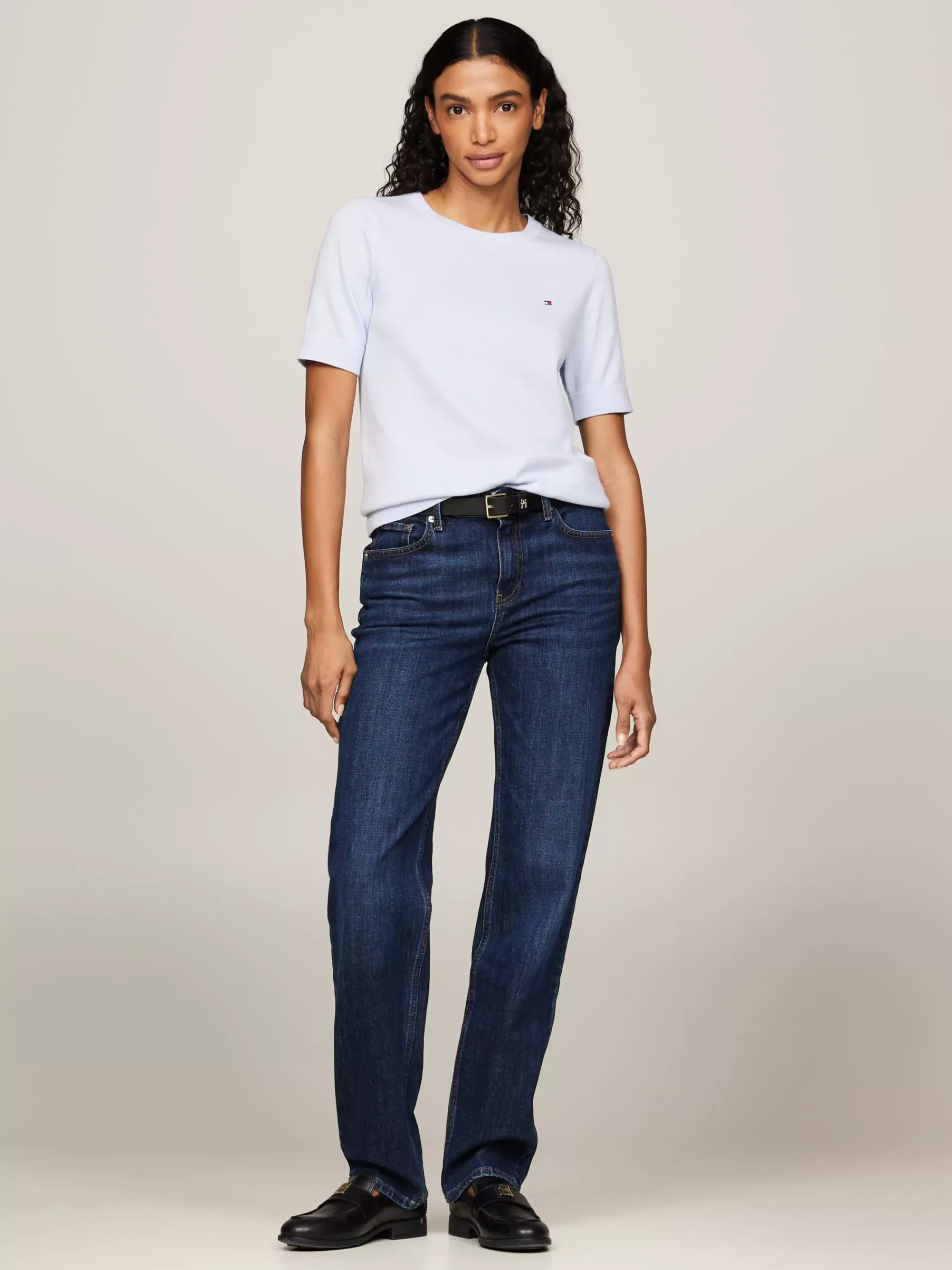 Truien Met Ronde Hals | Truien*Tommy Hilfiger Jersey Trui Met Korte Mouwen En Vlag BREEZY BLUE