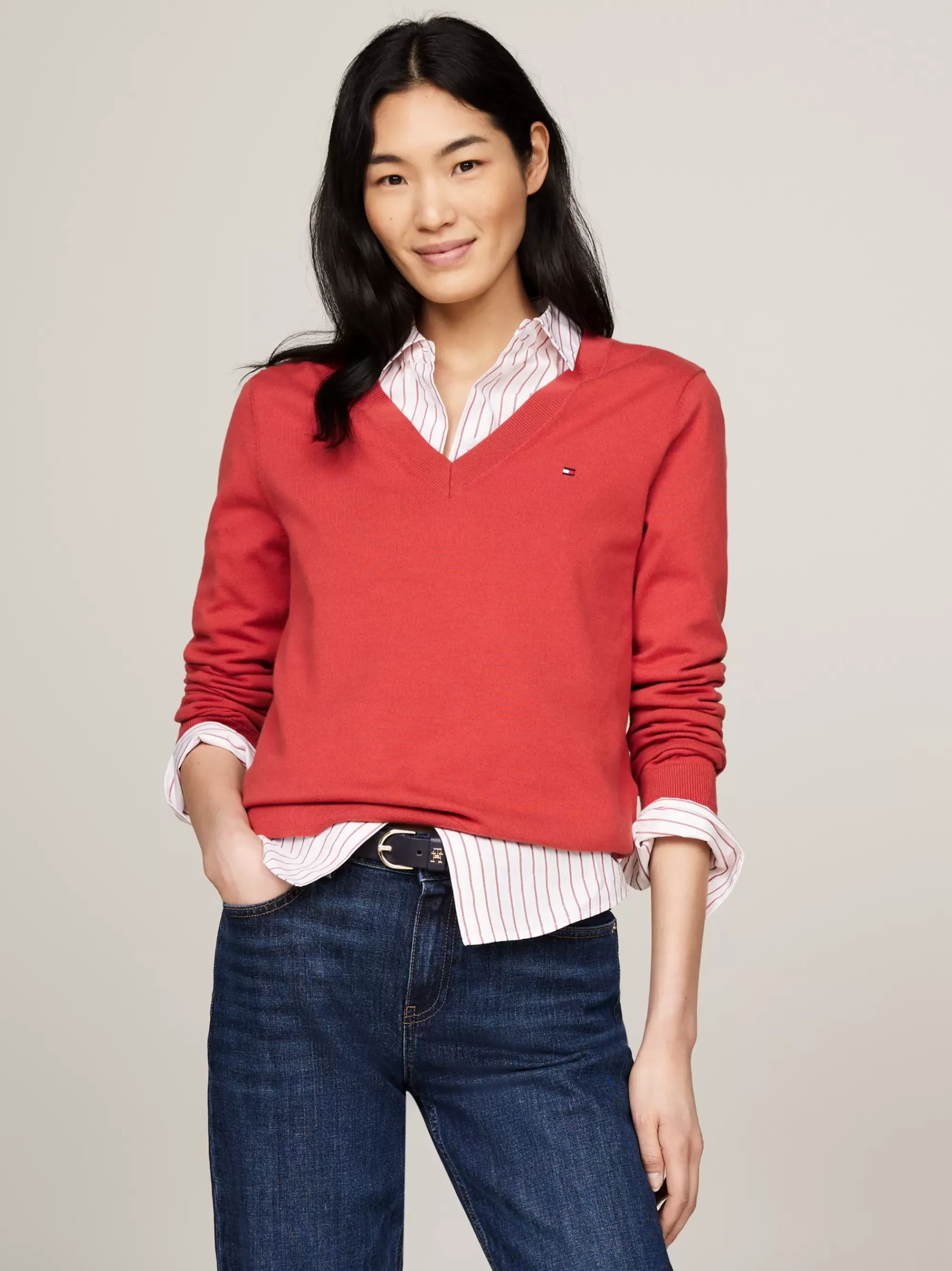 Truien | Truien & Vesten*Tommy Hilfiger Jersey Trui Met V-hals TERRA RED
