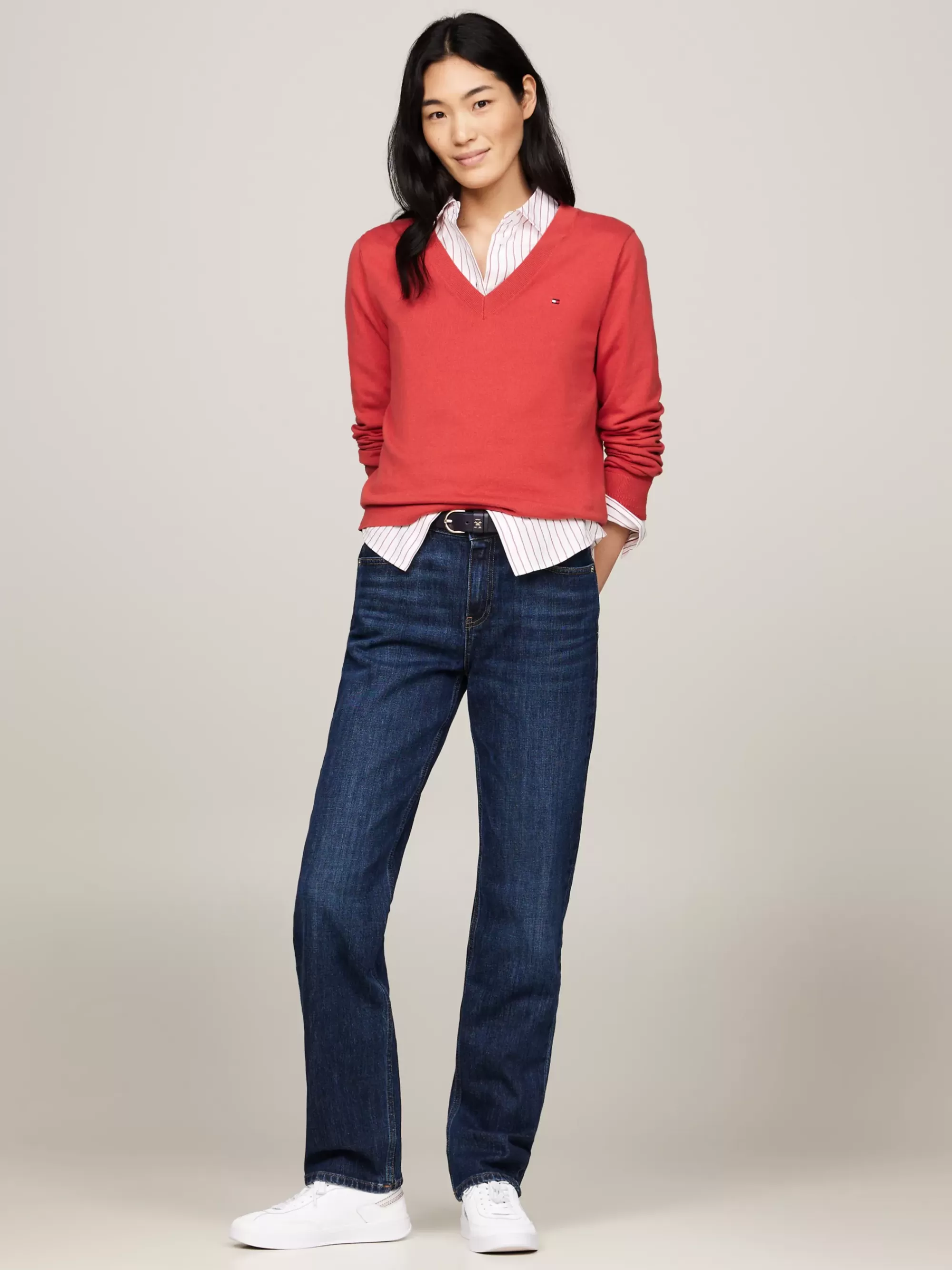 Truien | Truien & Vesten*Tommy Hilfiger Jersey Trui Met V-hals TERRA RED