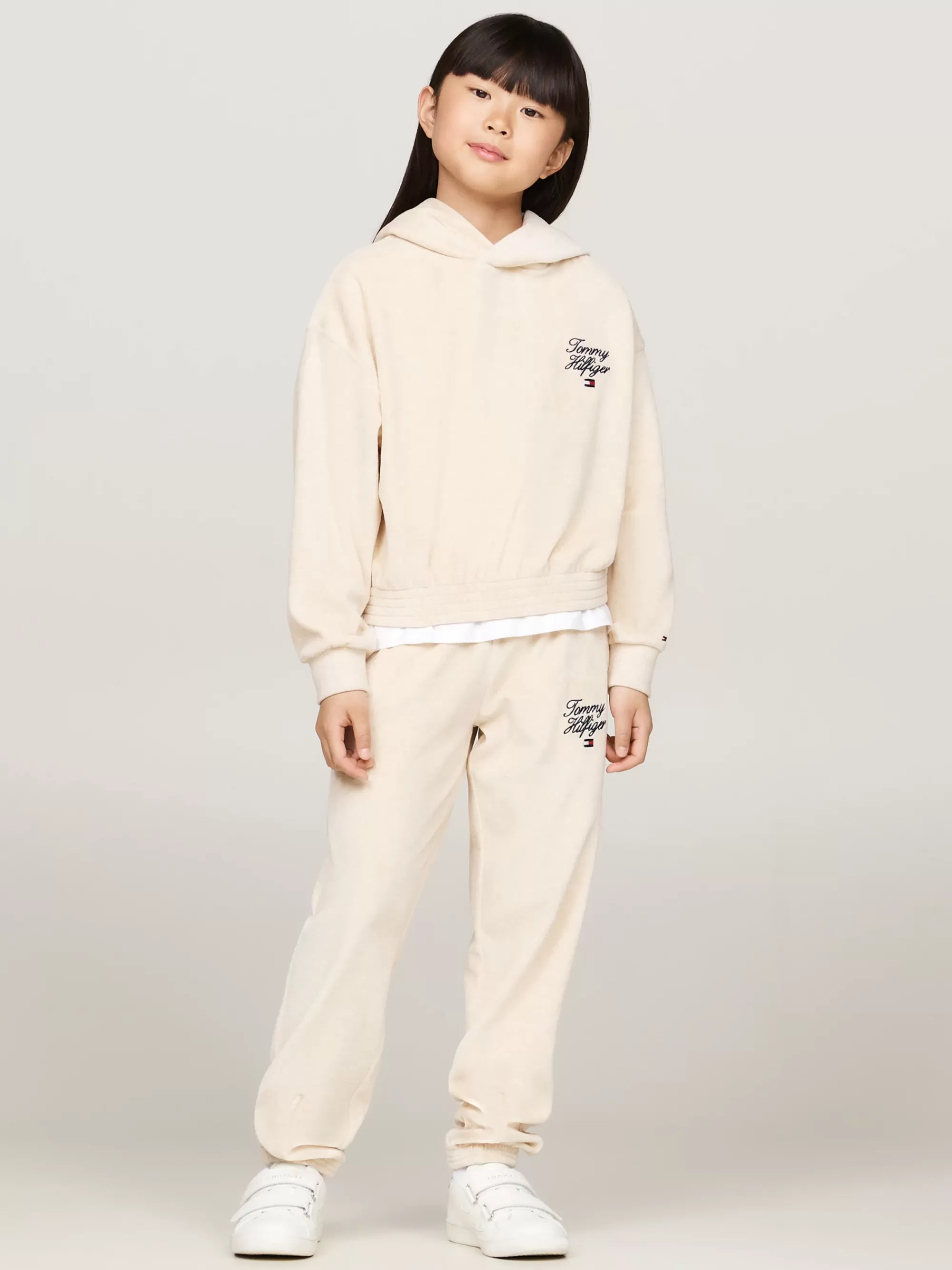 Broeken & Rokken*Tommy Hilfiger Jogger Van Velours Met Boorden HEATHERED OAT