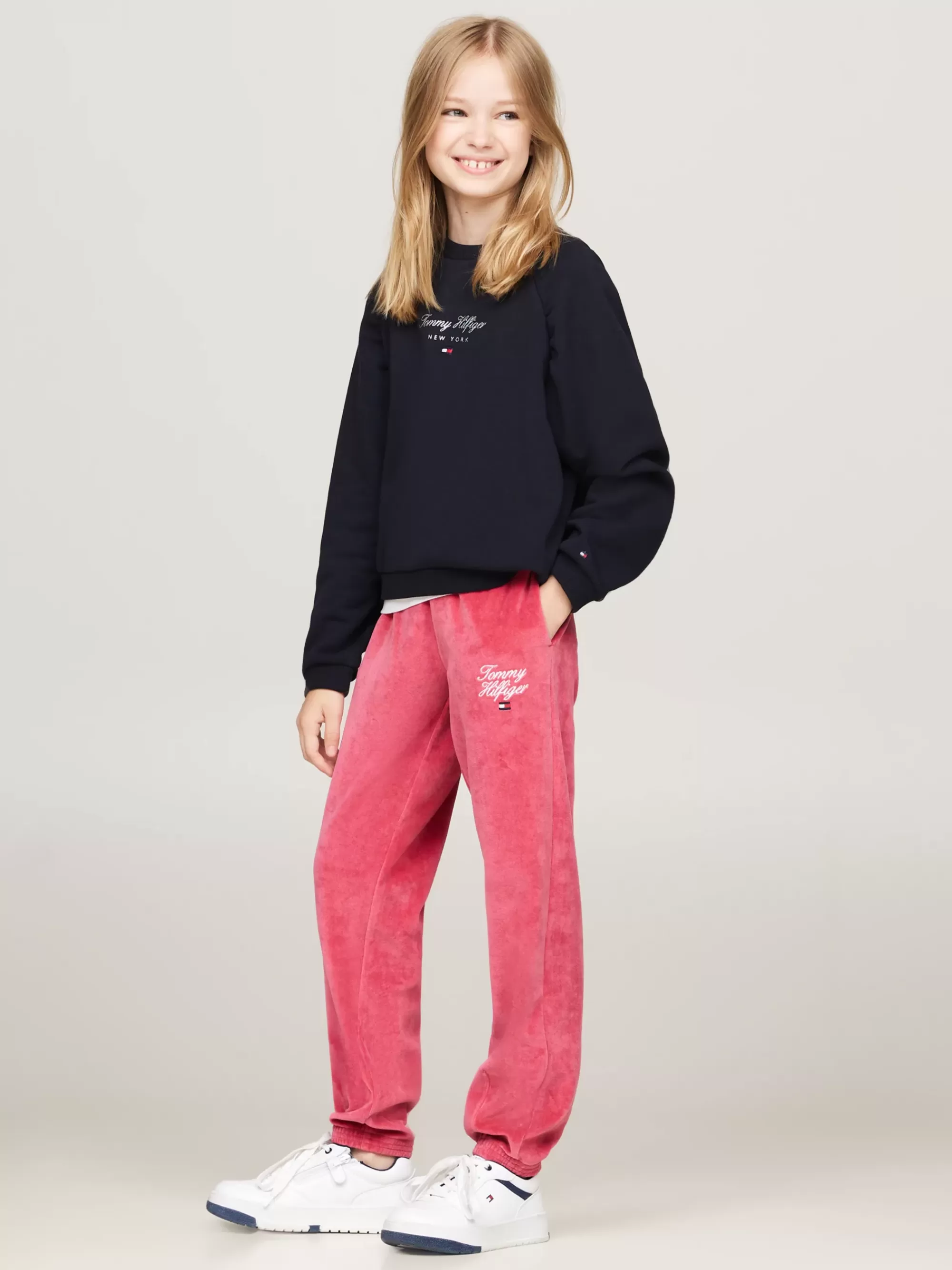 Broeken & Rokken*Tommy Hilfiger Jogger Van Velours Met Boorden HERITAGE PINK