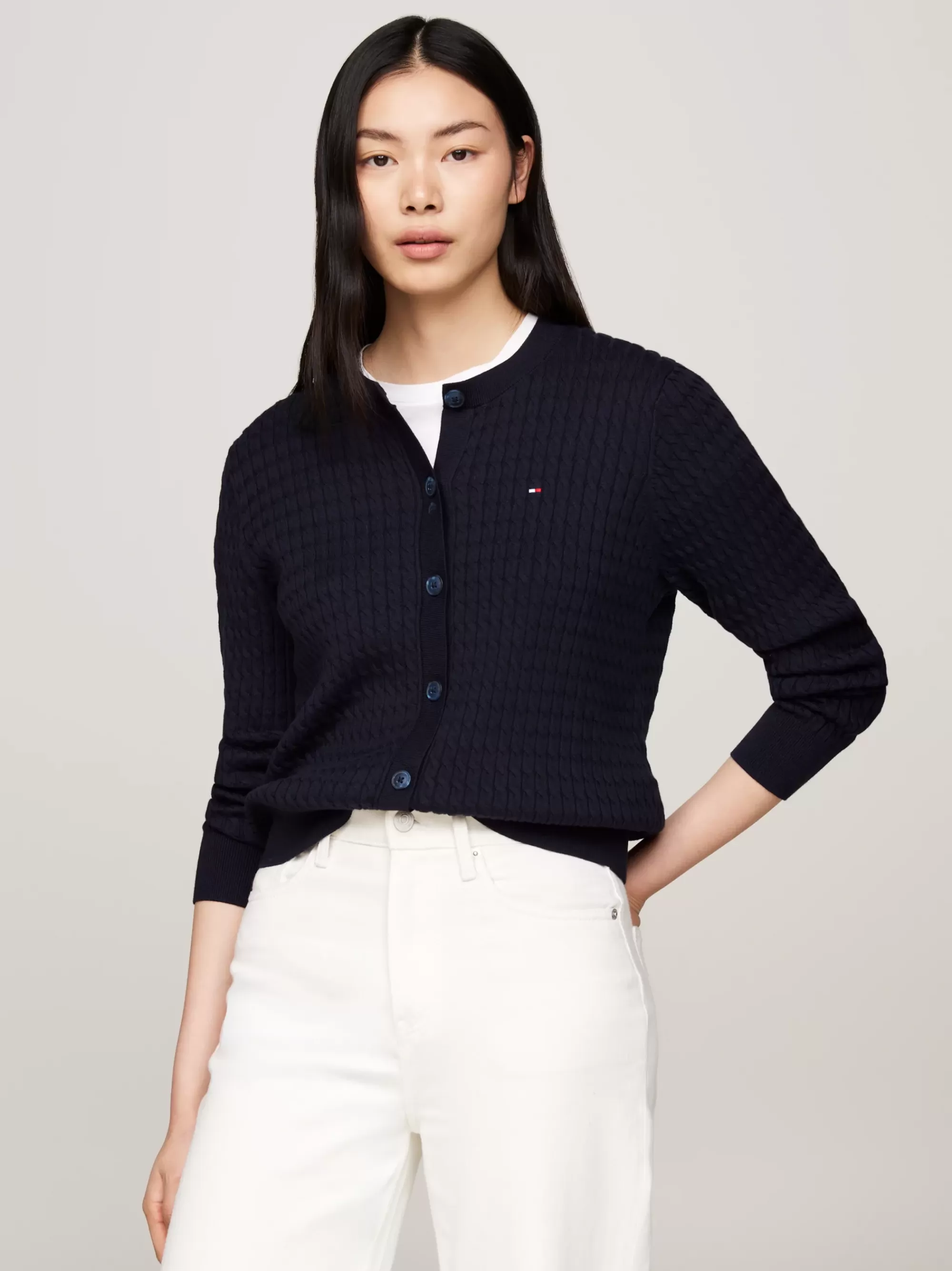 Truien Met Ronde Hals | Vesten*Tommy Hilfiger Kabelgebreid Vest DESERT SKY