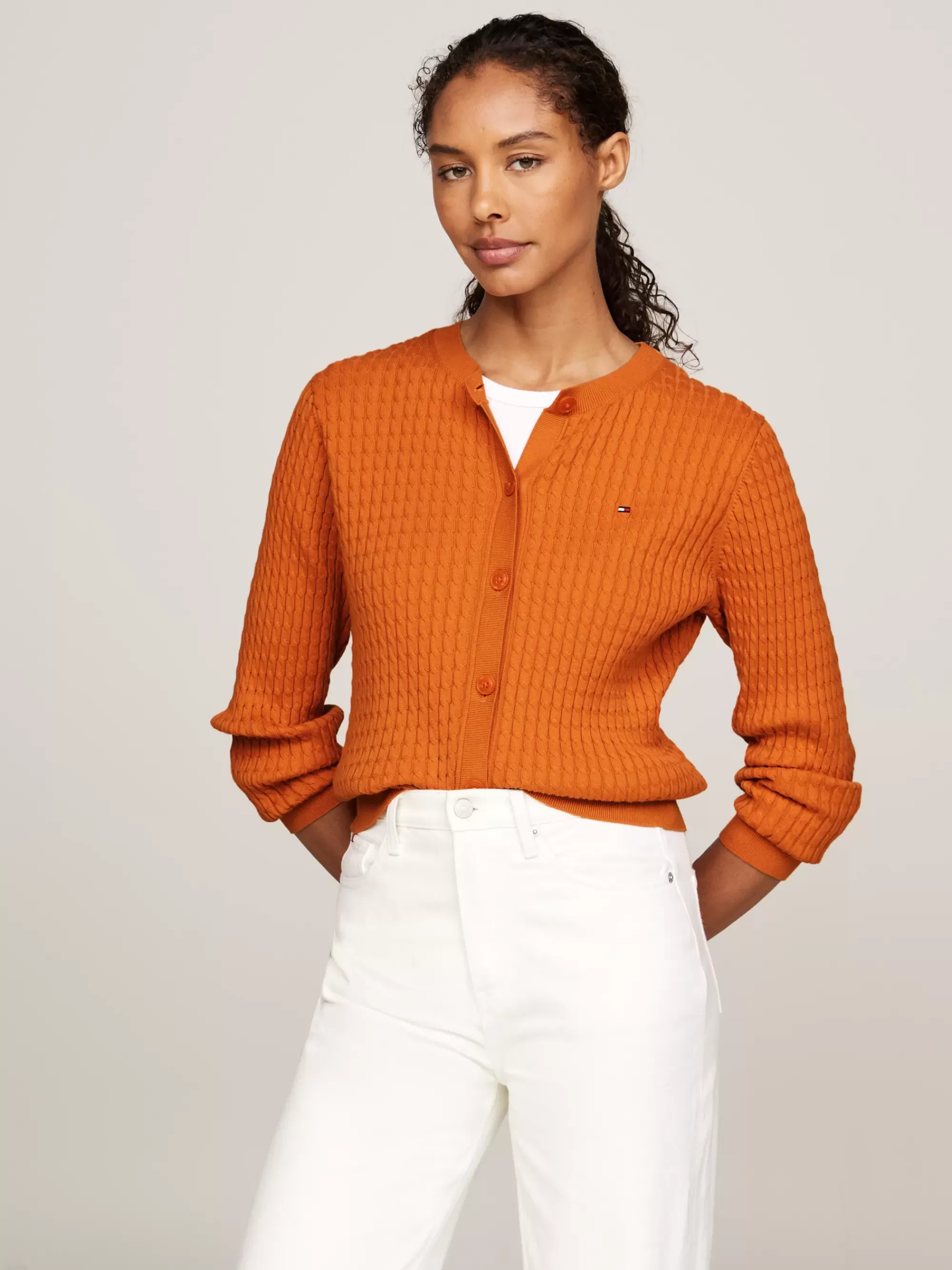 Truien Met Ronde Hals | Vesten*Tommy Hilfiger Kabelgebreid Vest AUTUMN ORANGE