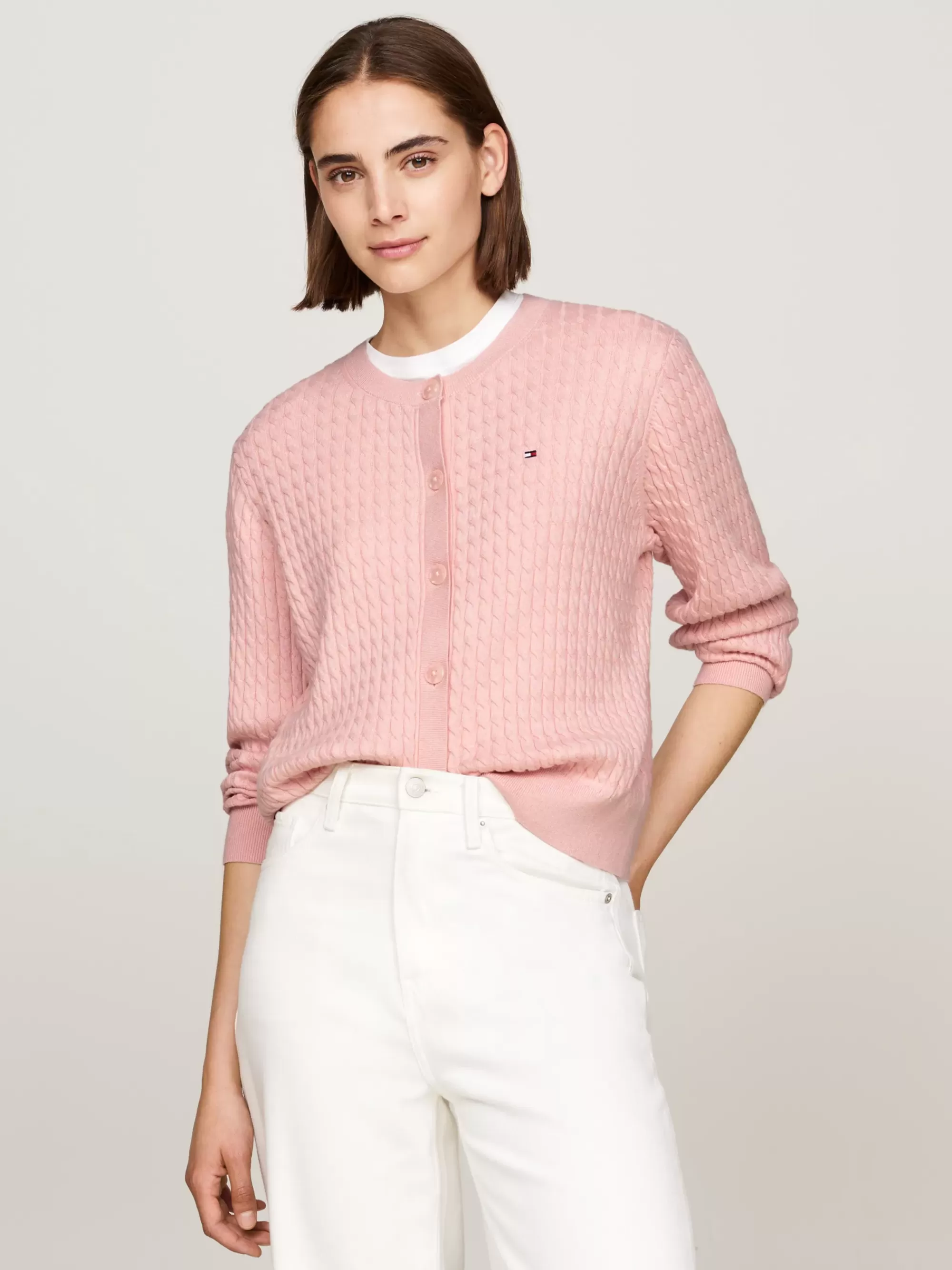 Truien Met Ronde Hals | Vesten*Tommy Hilfiger Kabelgebreid Vest DELICATE PINK HEATHER