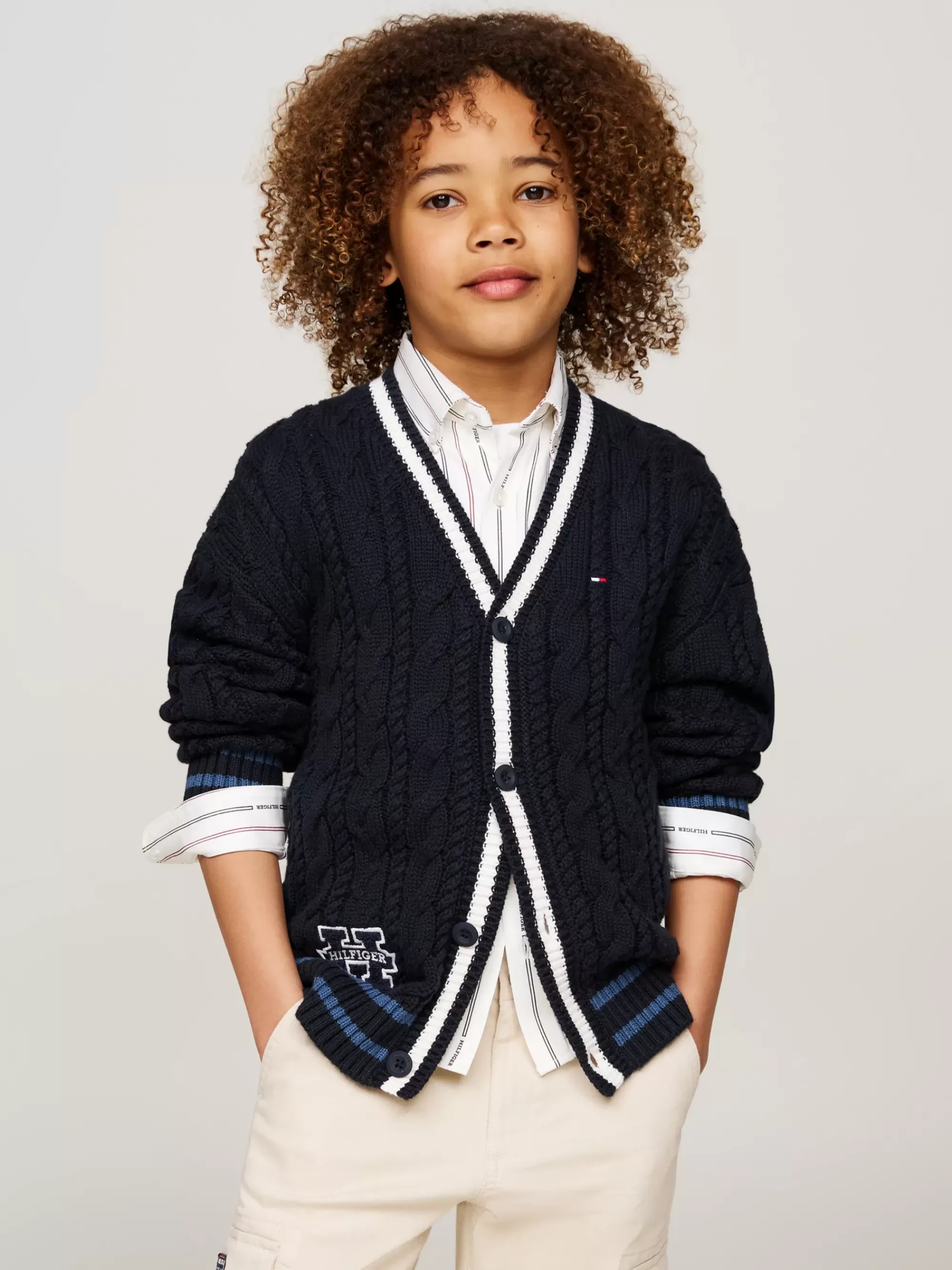 Truien & Vesten*Tommy Hilfiger Kabelgebreid Vest Met V-hals DESERT SKY