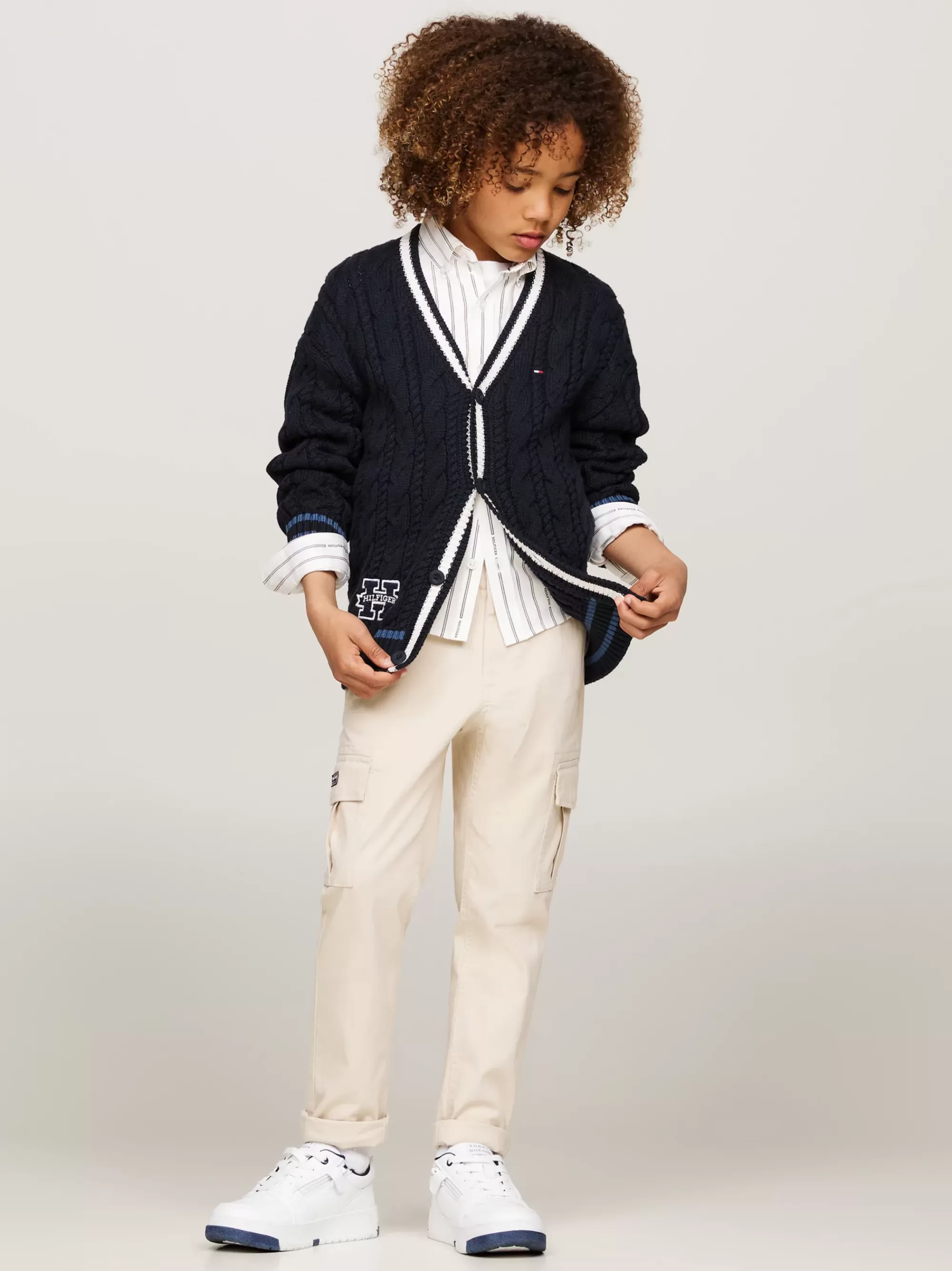 Truien & Vesten*Tommy Hilfiger Kabelgebreid Vest Met V-hals DESERT SKY