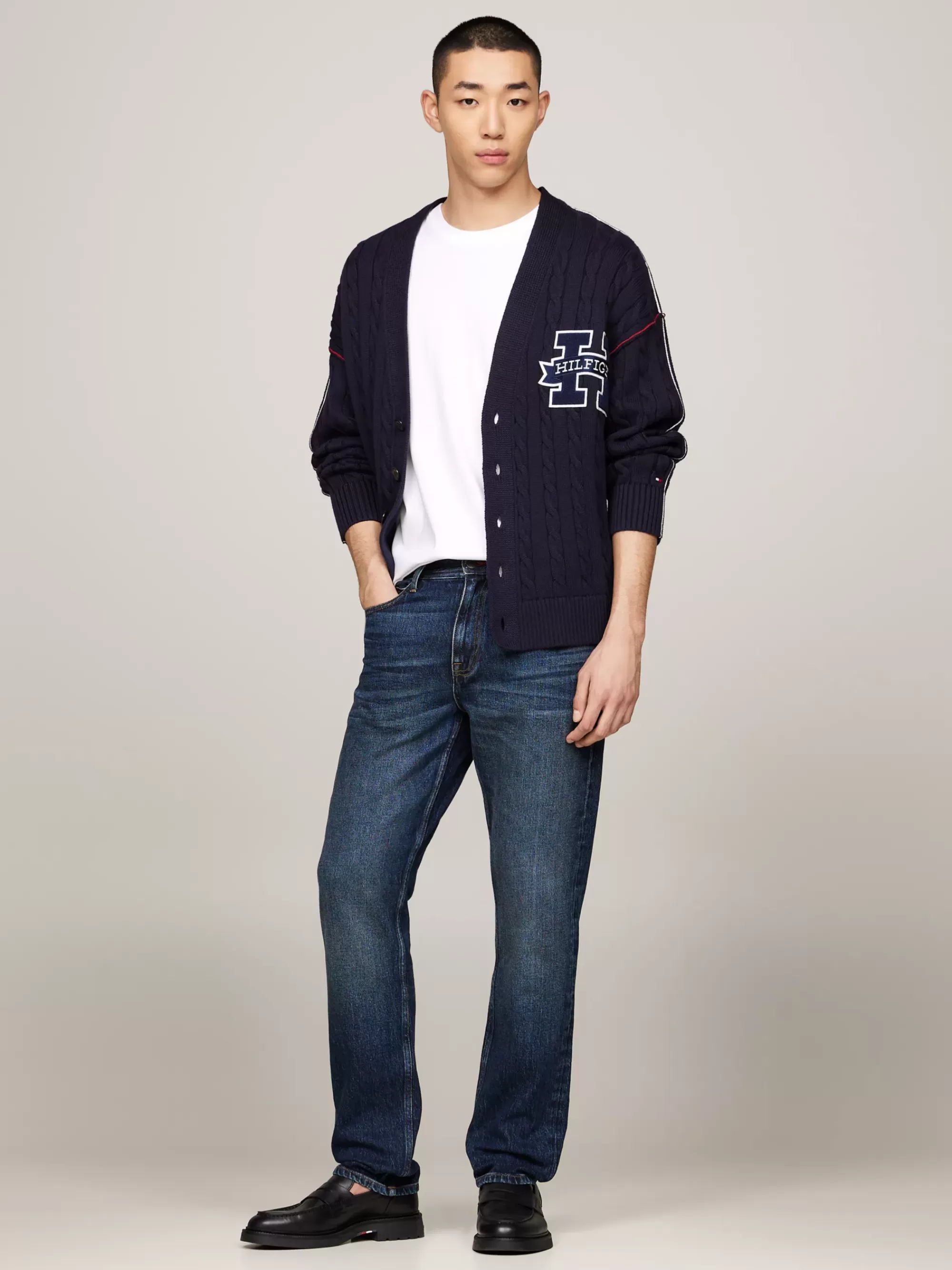 Vesten | Truien & Vesten*Tommy Hilfiger Kabelgebreid V-halsvest Met Logo-appliqué DESERT SKY