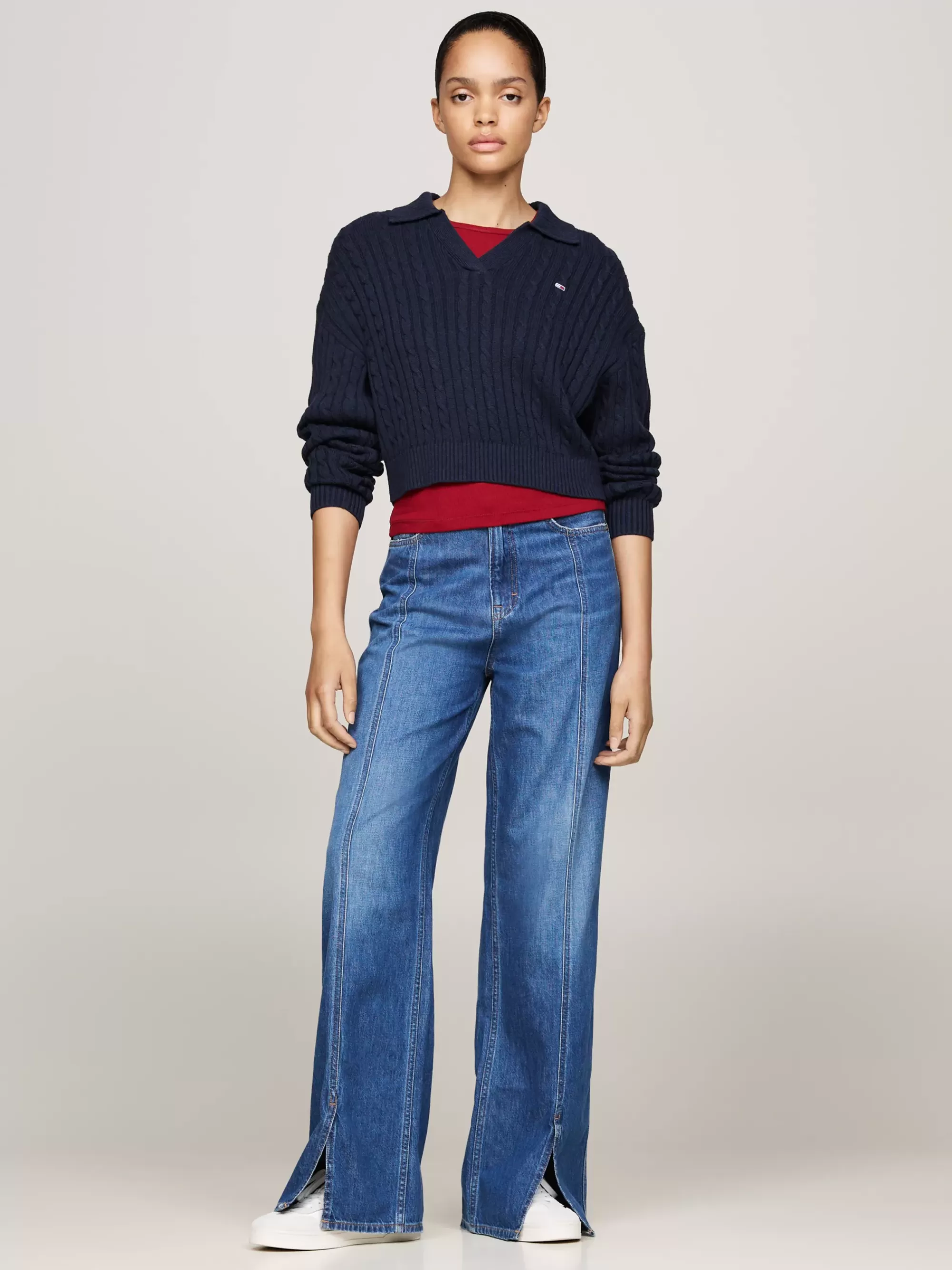 Truien | Truien & Vesten*Tommy Hilfiger Kabelgebreide Boxy Fit Trui Met Rugbykraag DARK NIGHT NAVY MELANGE