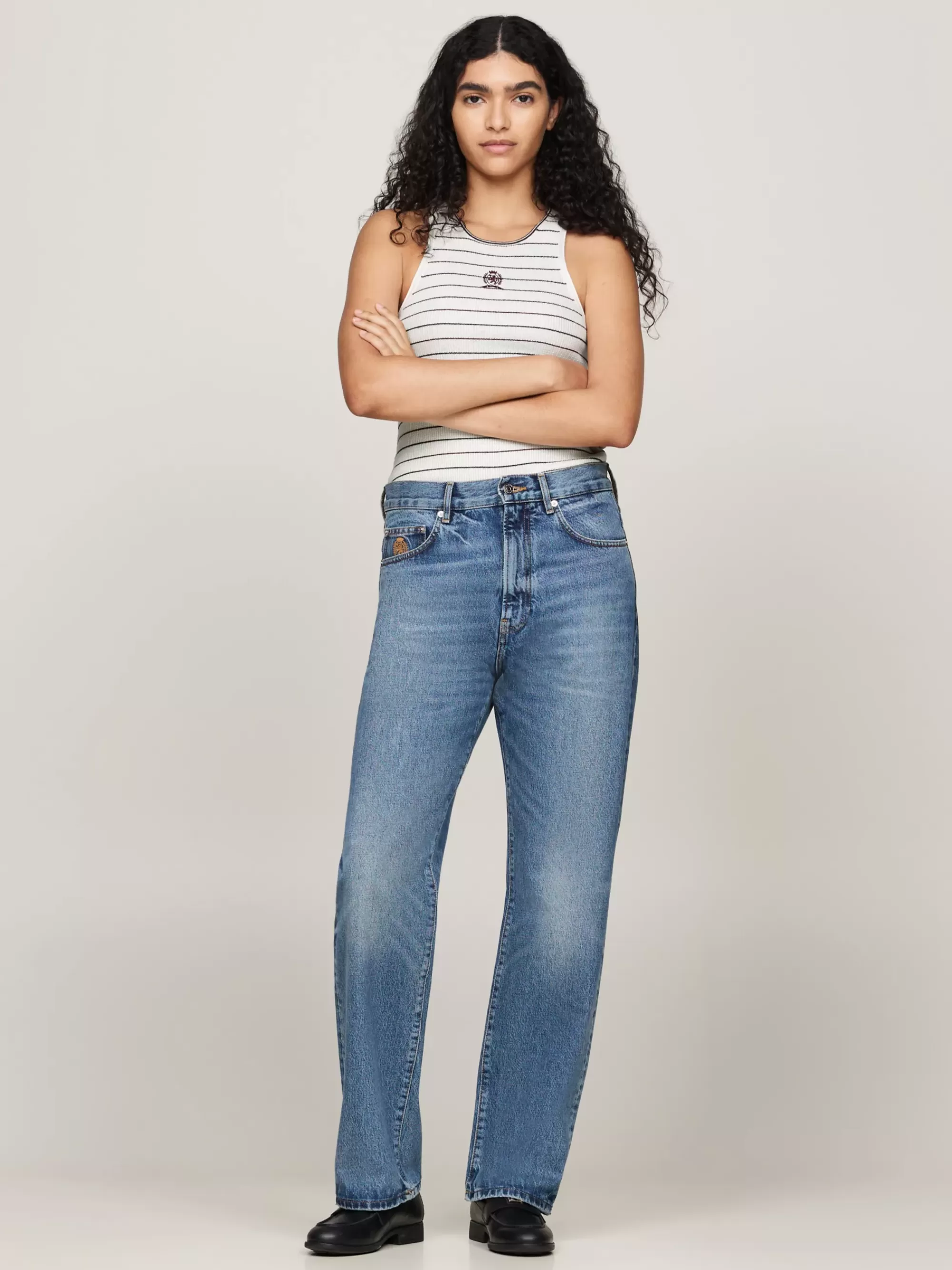 Truien Met Ronde Hals | Truien*Tommy Hilfiger Kabelgebreide Gestreepte Tanktop Met Embleem IVORY