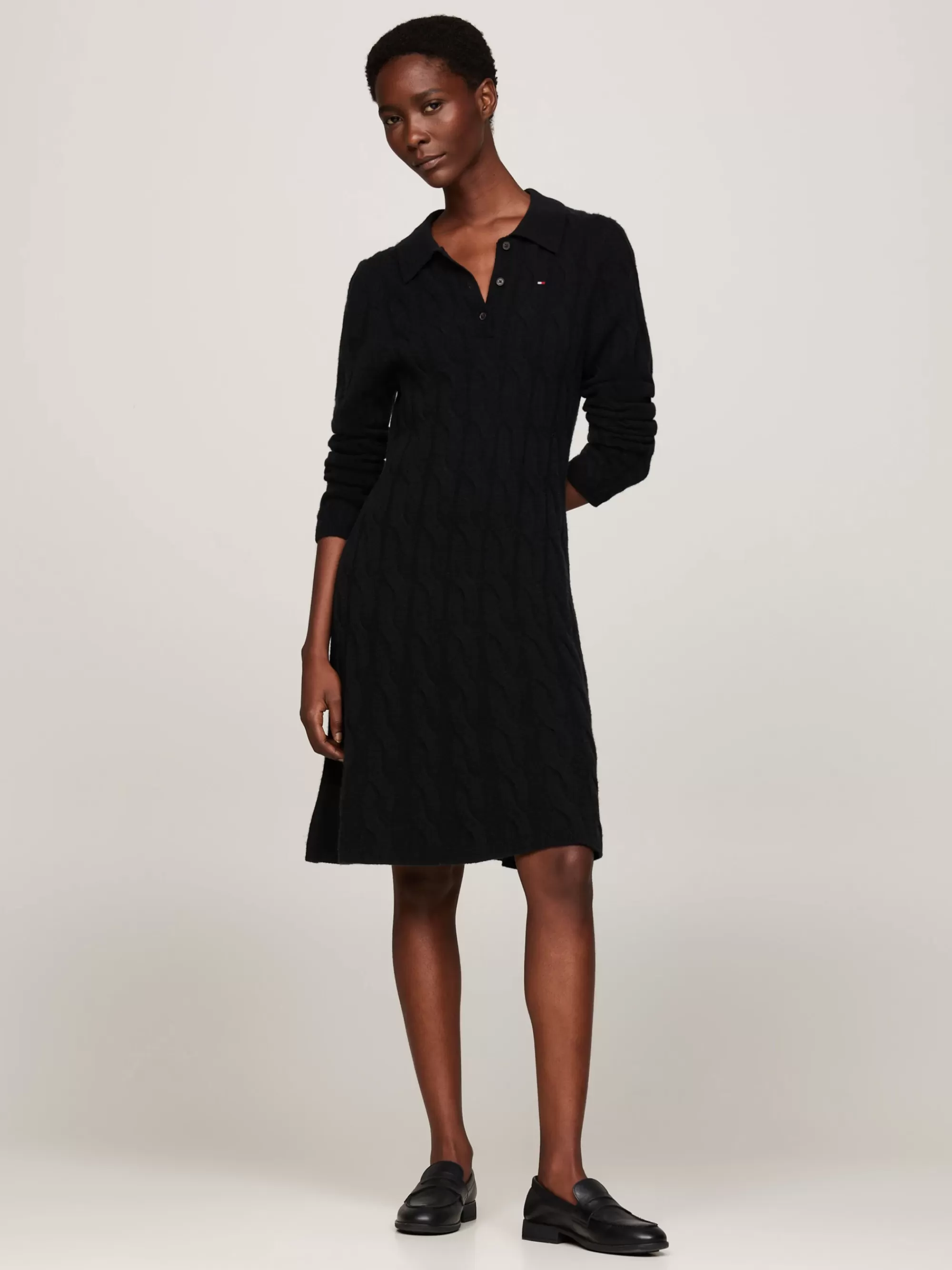 Jurken*Tommy Hilfiger Kabelgebreide Mini-polojurk BLACK