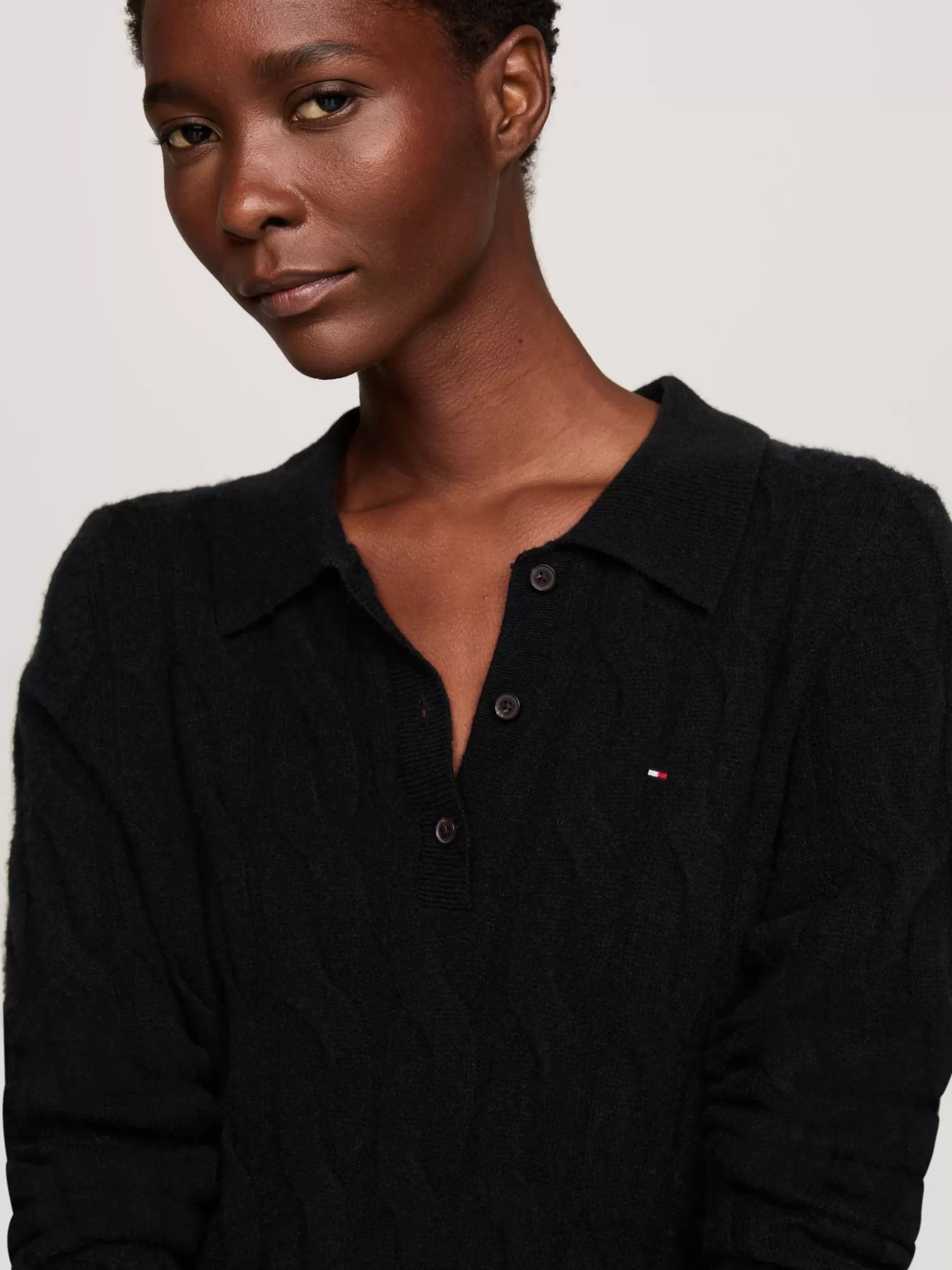 Jurken*Tommy Hilfiger Kabelgebreide Mini-polojurk BLACK