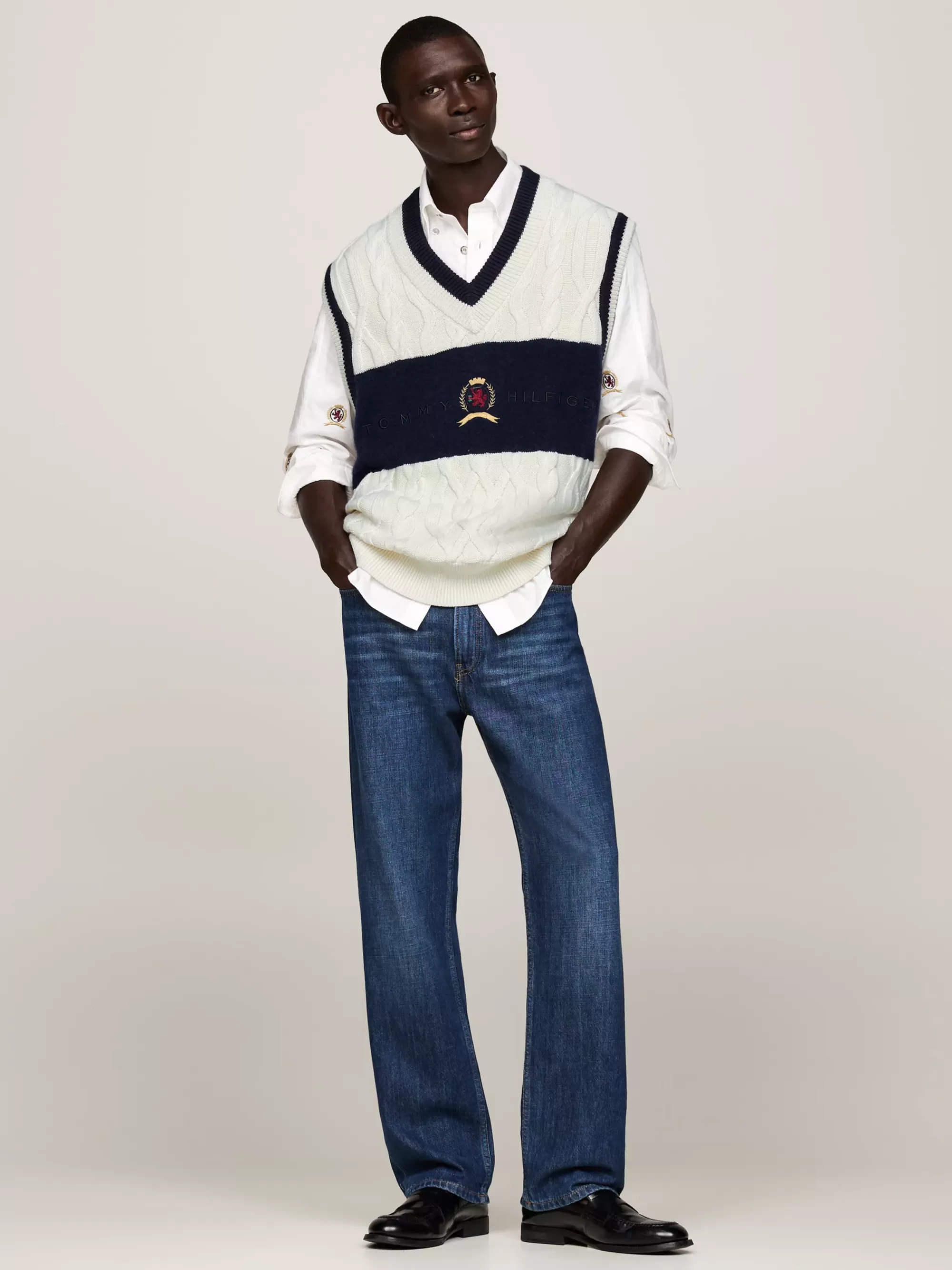 Truien & Vesten*Tommy Hilfiger Kabelgebreide Spencer Met Embleem IVORY