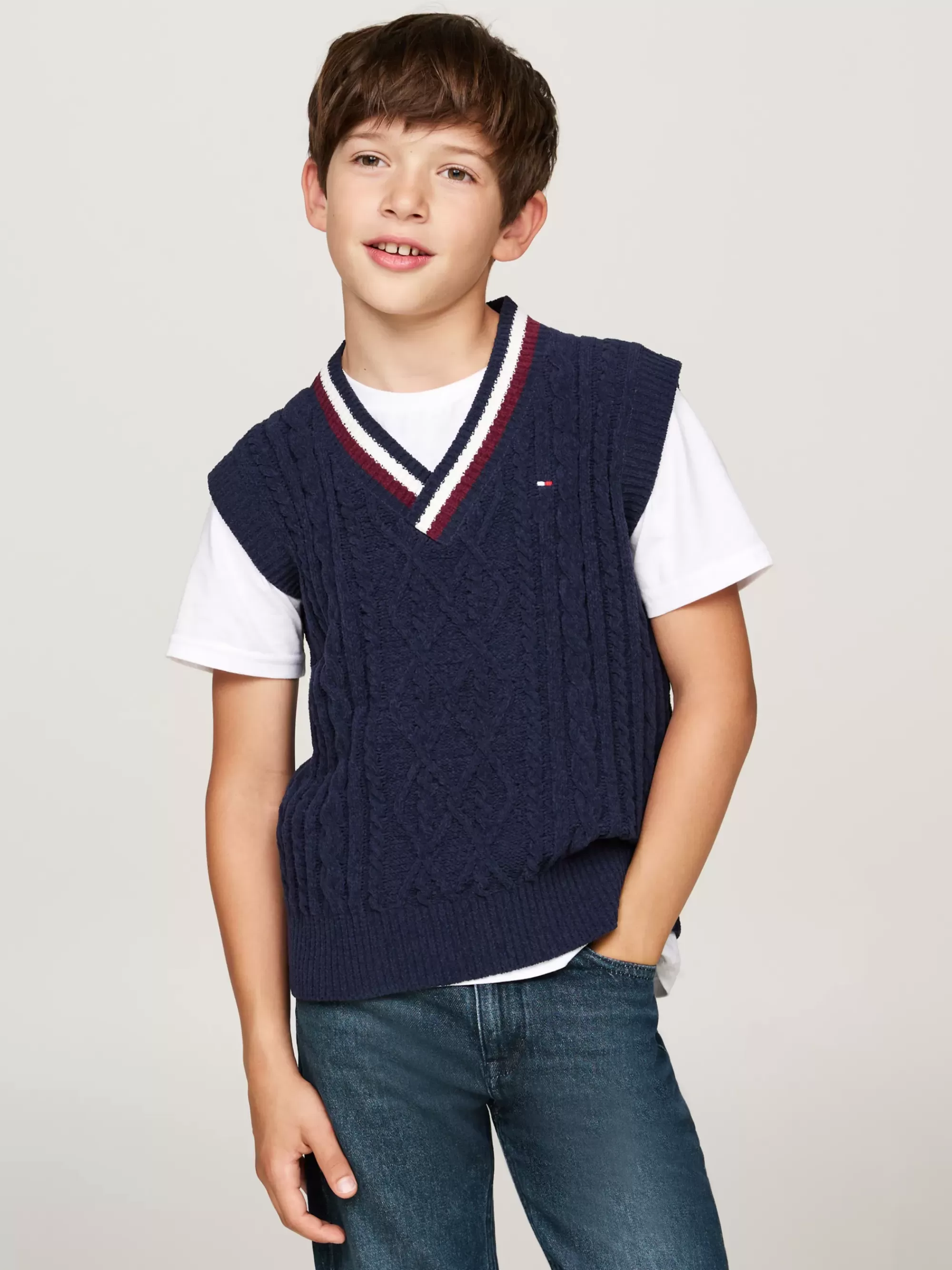 Truien & Vesten*Tommy Hilfiger Kabelgebreide Spencer Van Chenille DESERT SKY