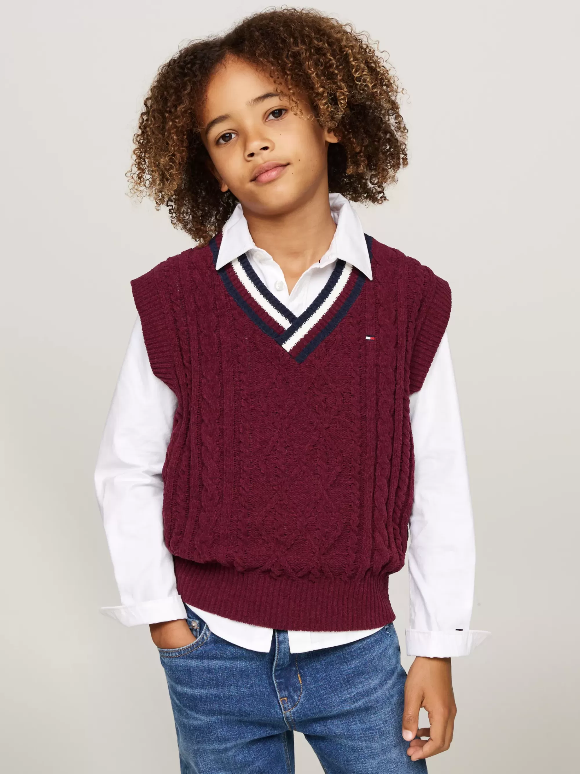 Truien & Vesten*Tommy Hilfiger Kabelgebreide Spencer Van Chenille DEEP ROUGE