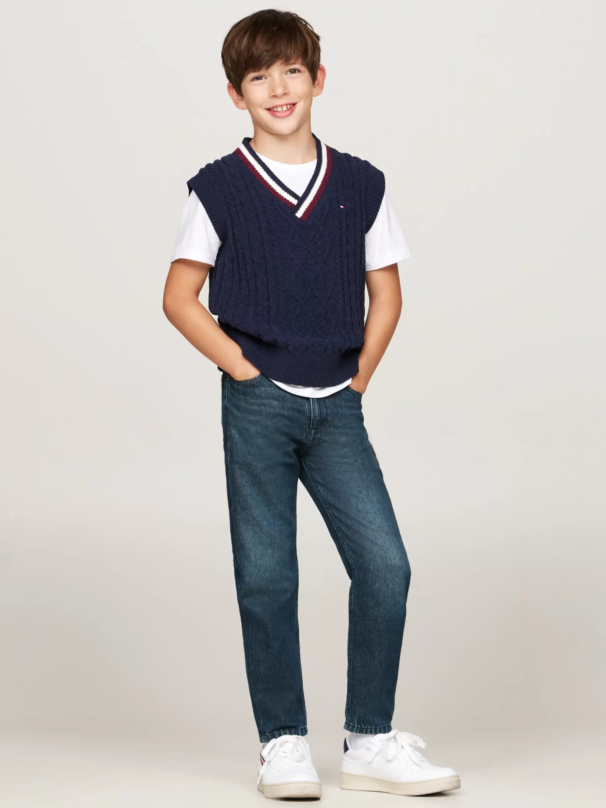 Truien & Vesten*Tommy Hilfiger Kabelgebreide Spencer Van Chenille DESERT SKY