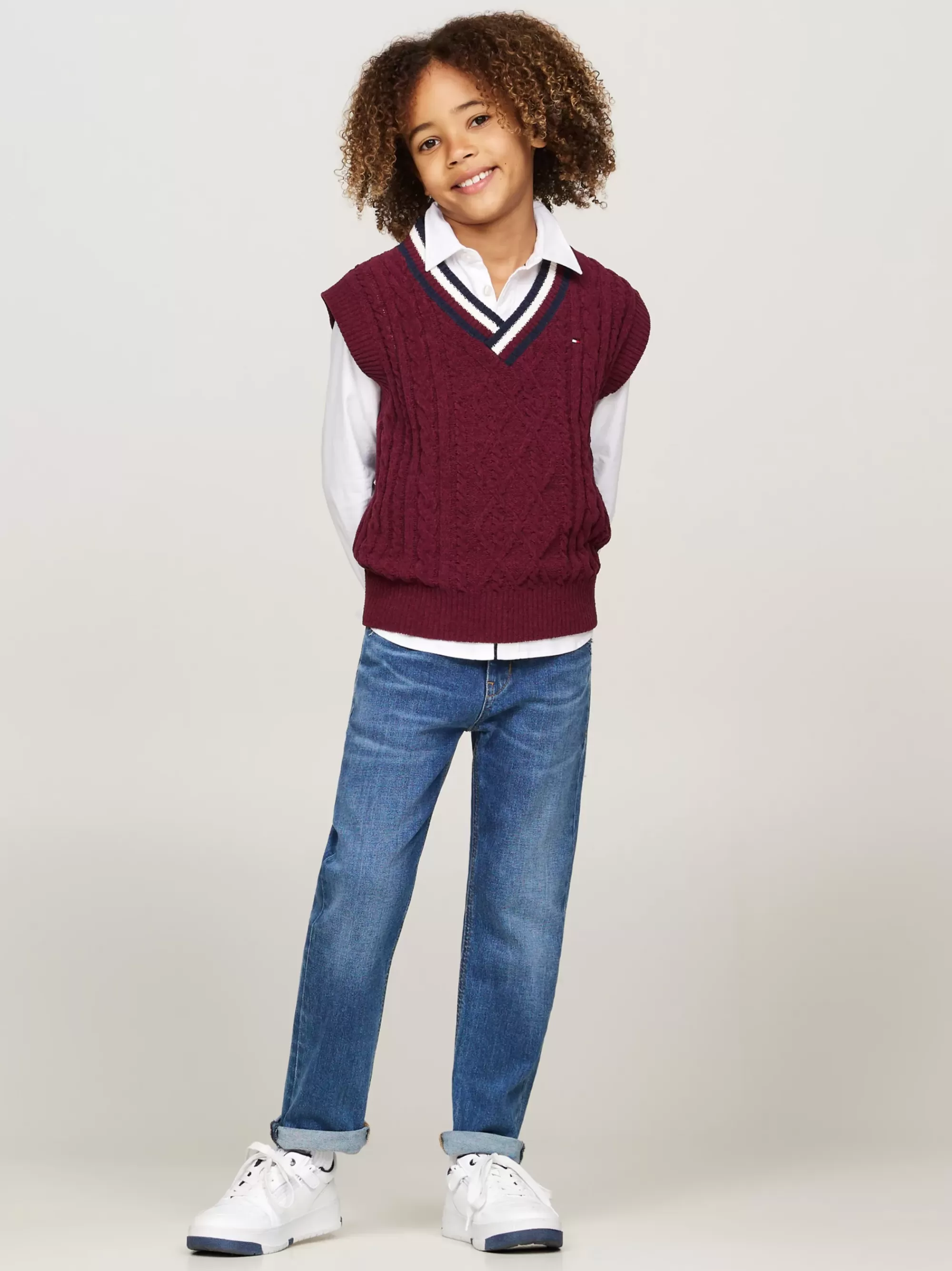 Truien & Vesten*Tommy Hilfiger Kabelgebreide Spencer Van Chenille DEEP ROUGE
