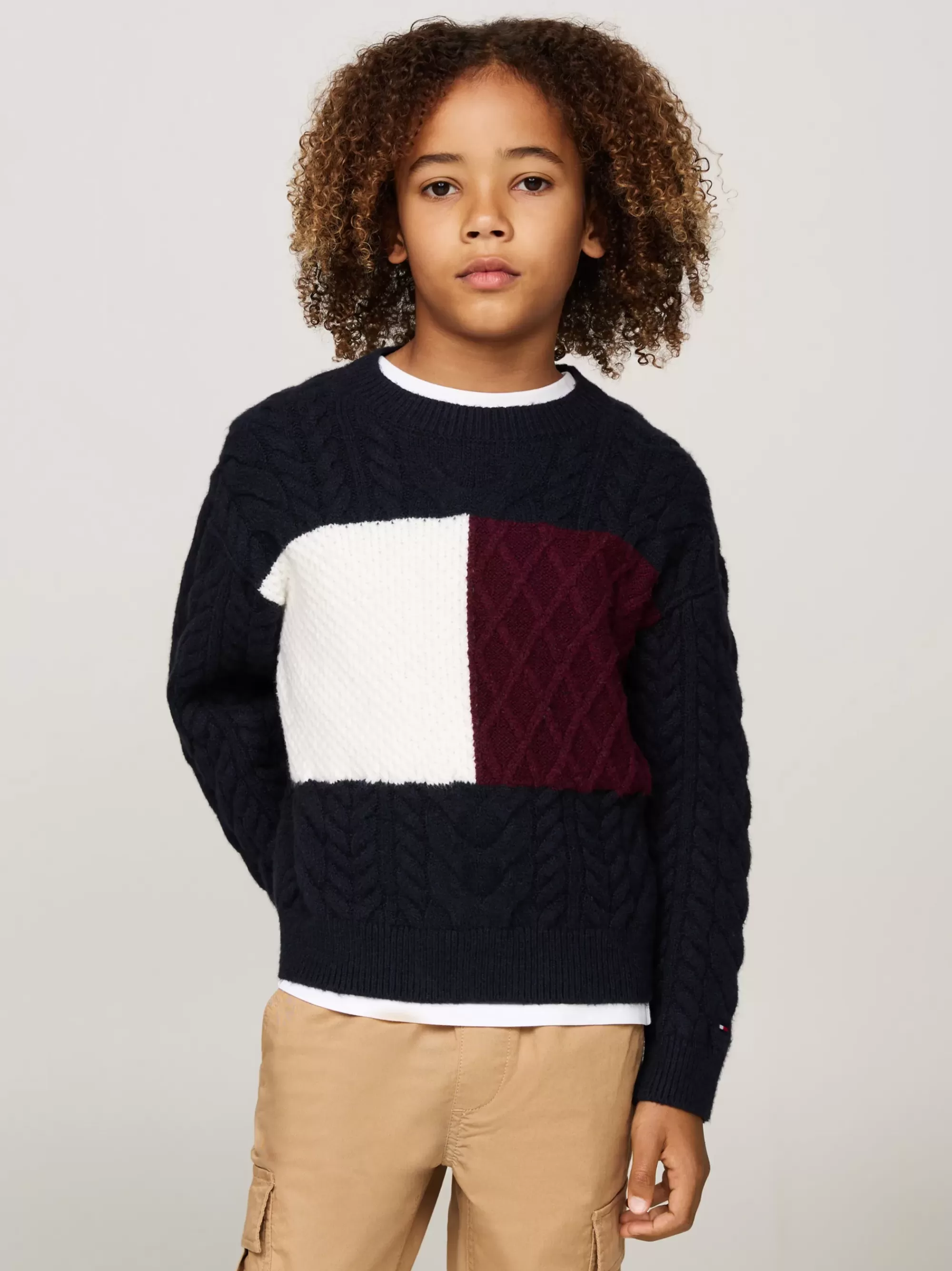 Truien & Vesten*Tommy Hilfiger Kabelgebreide Trui Met Colour-blocking DESERT SKY