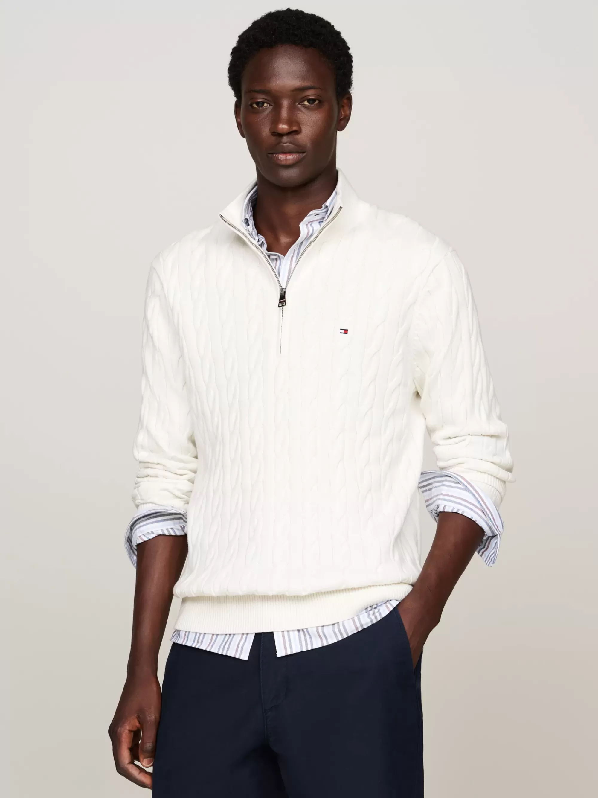 Trui Met Rits | Truien*Tommy Hilfiger Kabelgebreide Trui Met Halve Rits IVORY