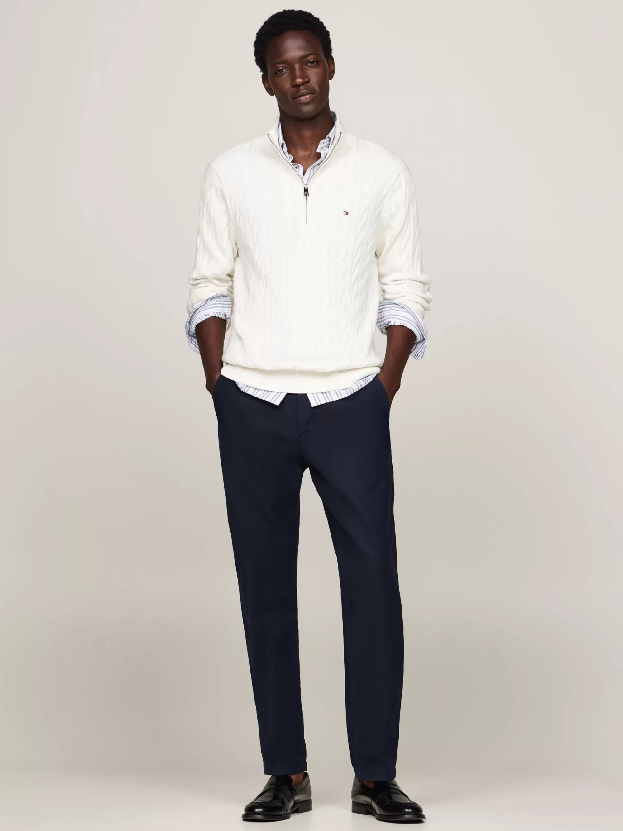Trui Met Rits | Truien*Tommy Hilfiger Kabelgebreide Trui Met Halve Rits IVORY