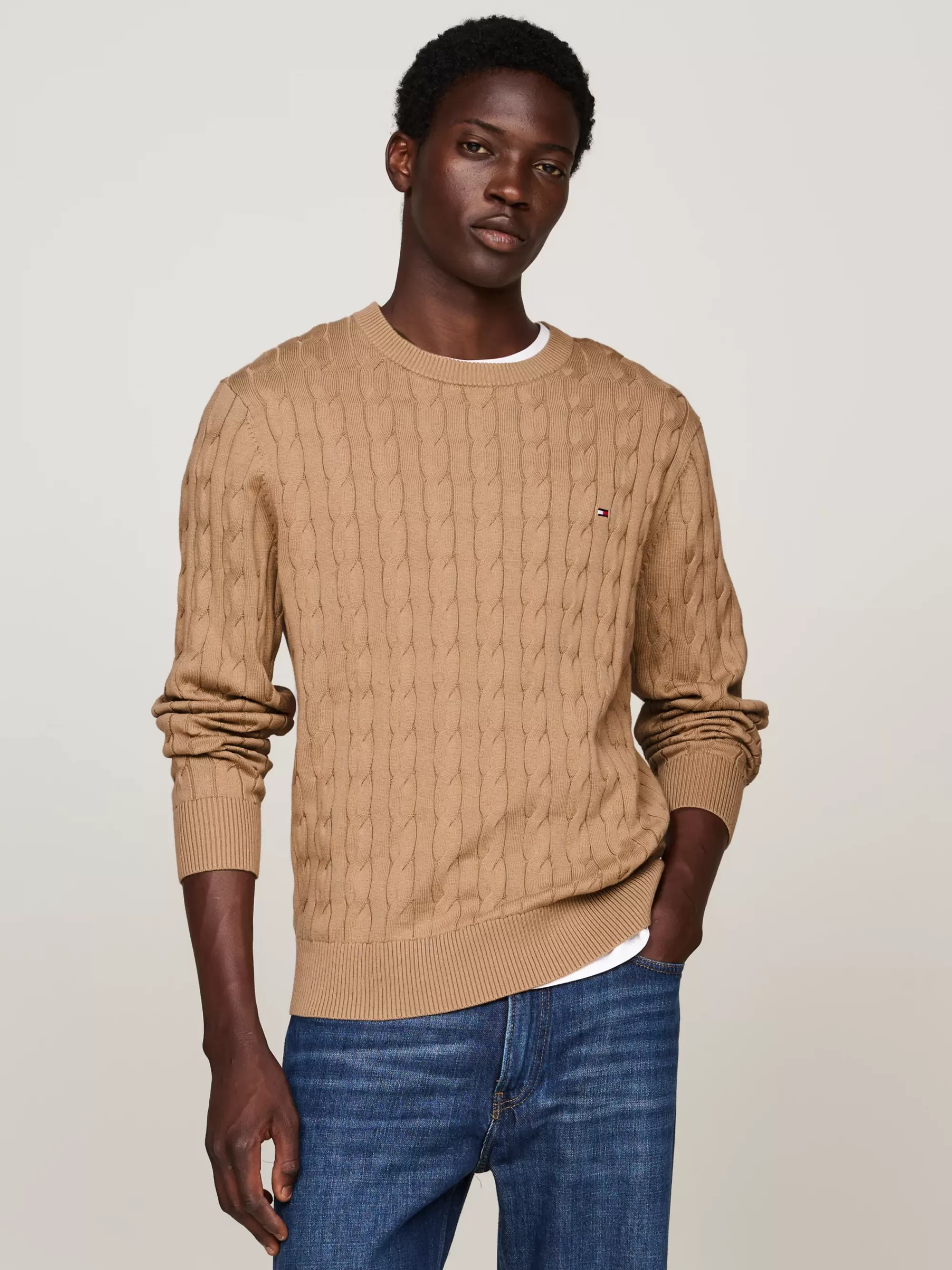 Truien Met Ronde Hals | Truien*Tommy Hilfiger Kabelgebreide Trui Met Ronde Hals SAFARI CANVAS