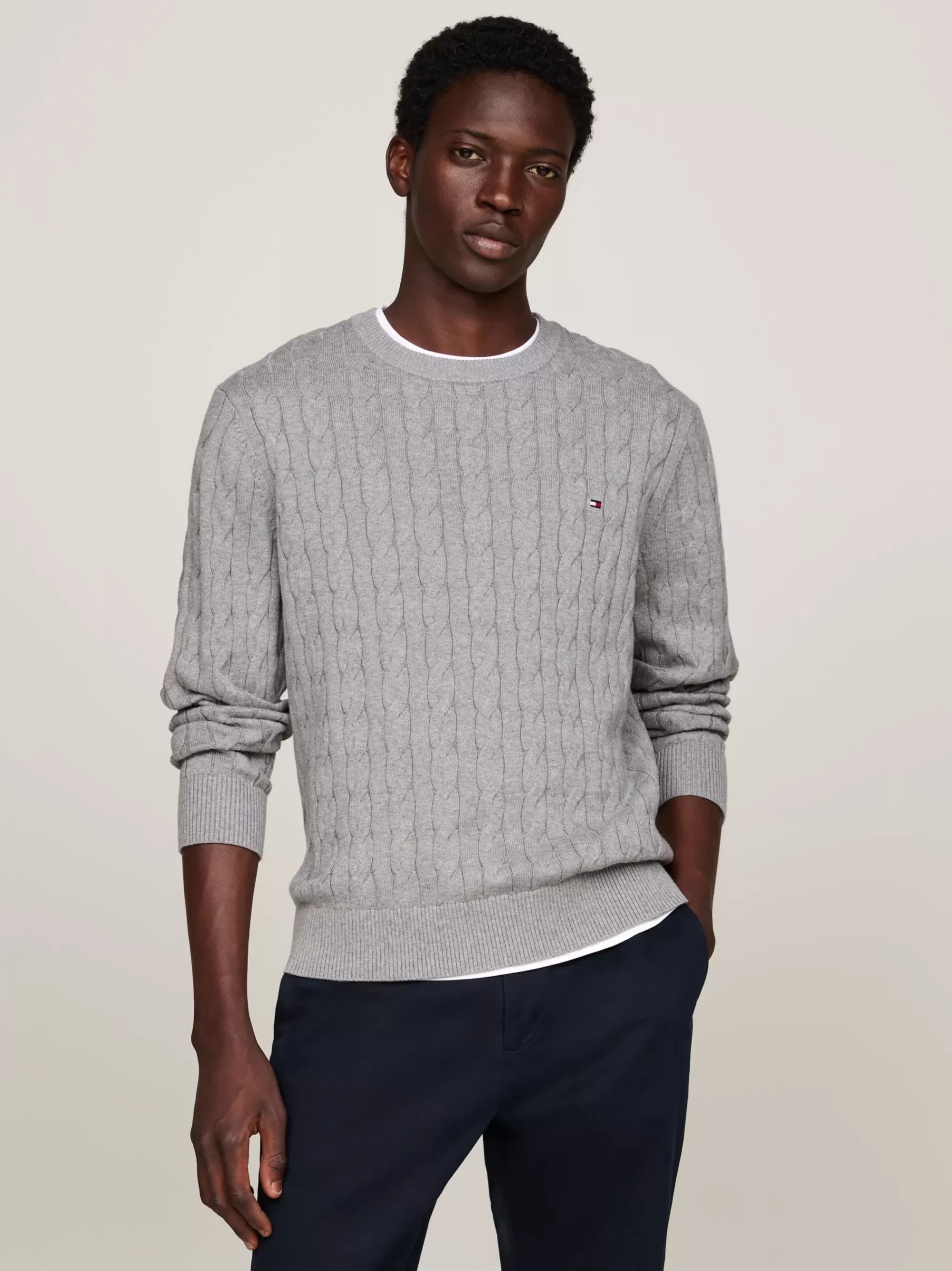 Truien Met Ronde Hals | Truien*Tommy Hilfiger Kabelgebreide Trui Met Ronde Hals MEDIUM GREY HEATHER