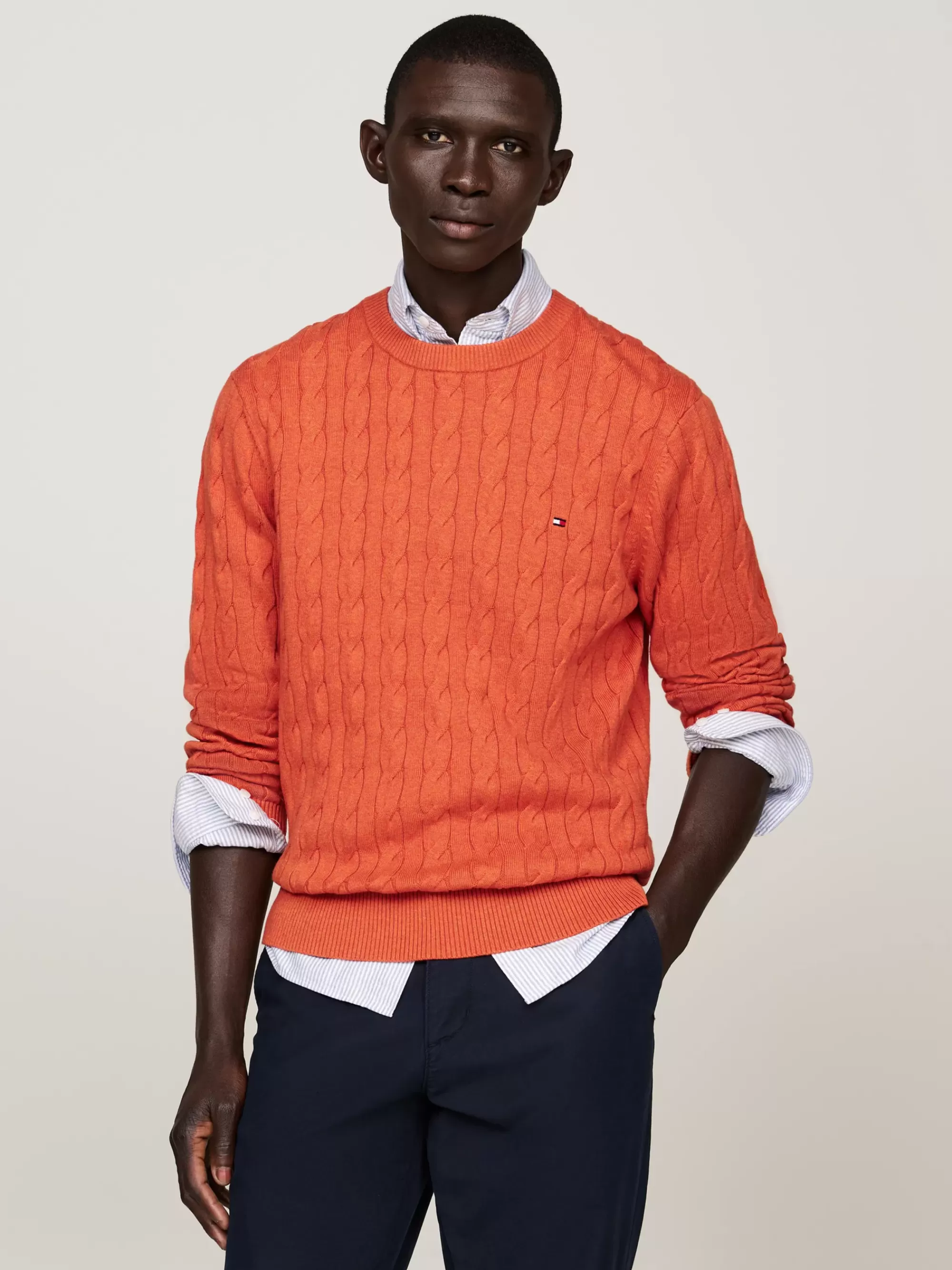 Truien Met Ronde Hals | Truien*Tommy Hilfiger Kabelgebreide Trui Met Ronde Hals ORANGE THUNDER HEATHER