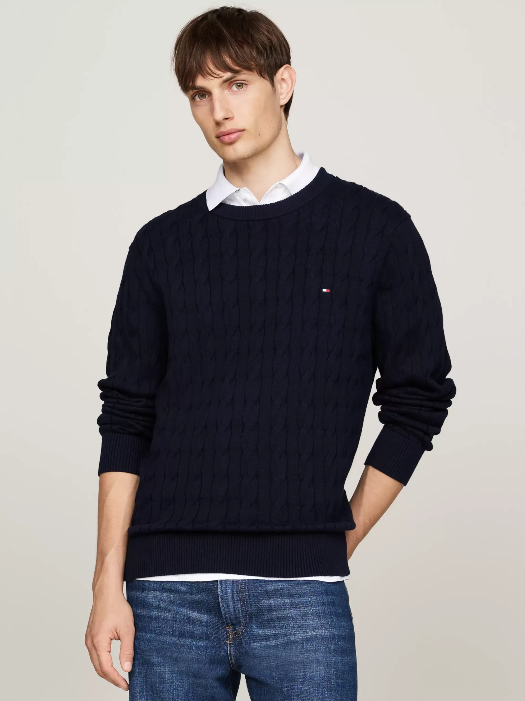 Truien Met Ronde Hals | Truien*Tommy Hilfiger Kabelgebreide Trui Met Ronde Hals DESERT SKY