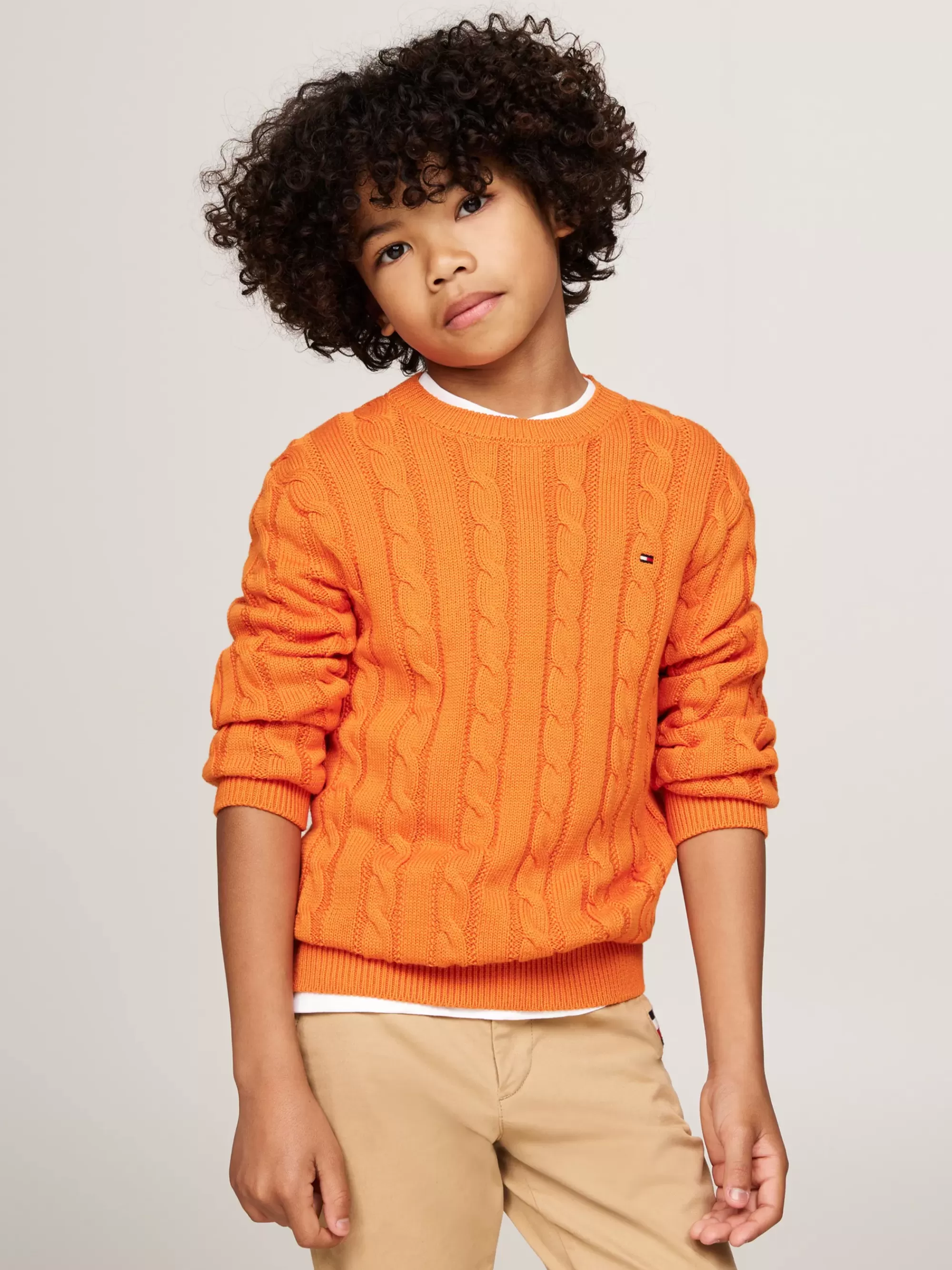 Truien & Vesten*Tommy Hilfiger Kabelgebreide Trui Met Ronde Hals ORANGE THUNDER