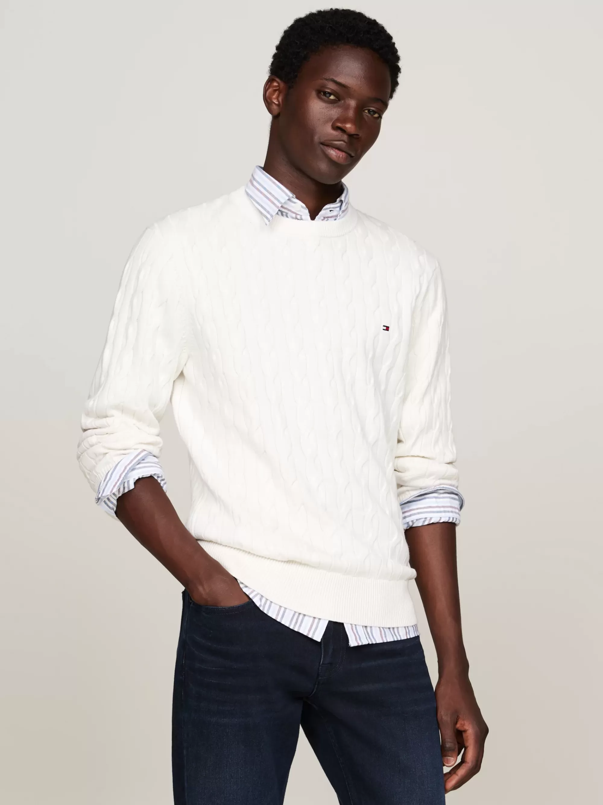 Truien Met Ronde Hals | Truien*Tommy Hilfiger Kabelgebreide Trui Met Ronde Hals IVORY