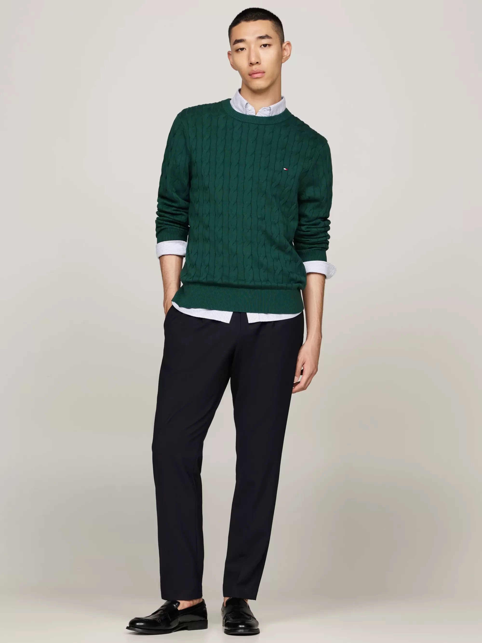 Truien Met Ronde Hals | Truien*Tommy Hilfiger Kabelgebreide Trui Met Ronde Hals ORNAMENTAL GREEN