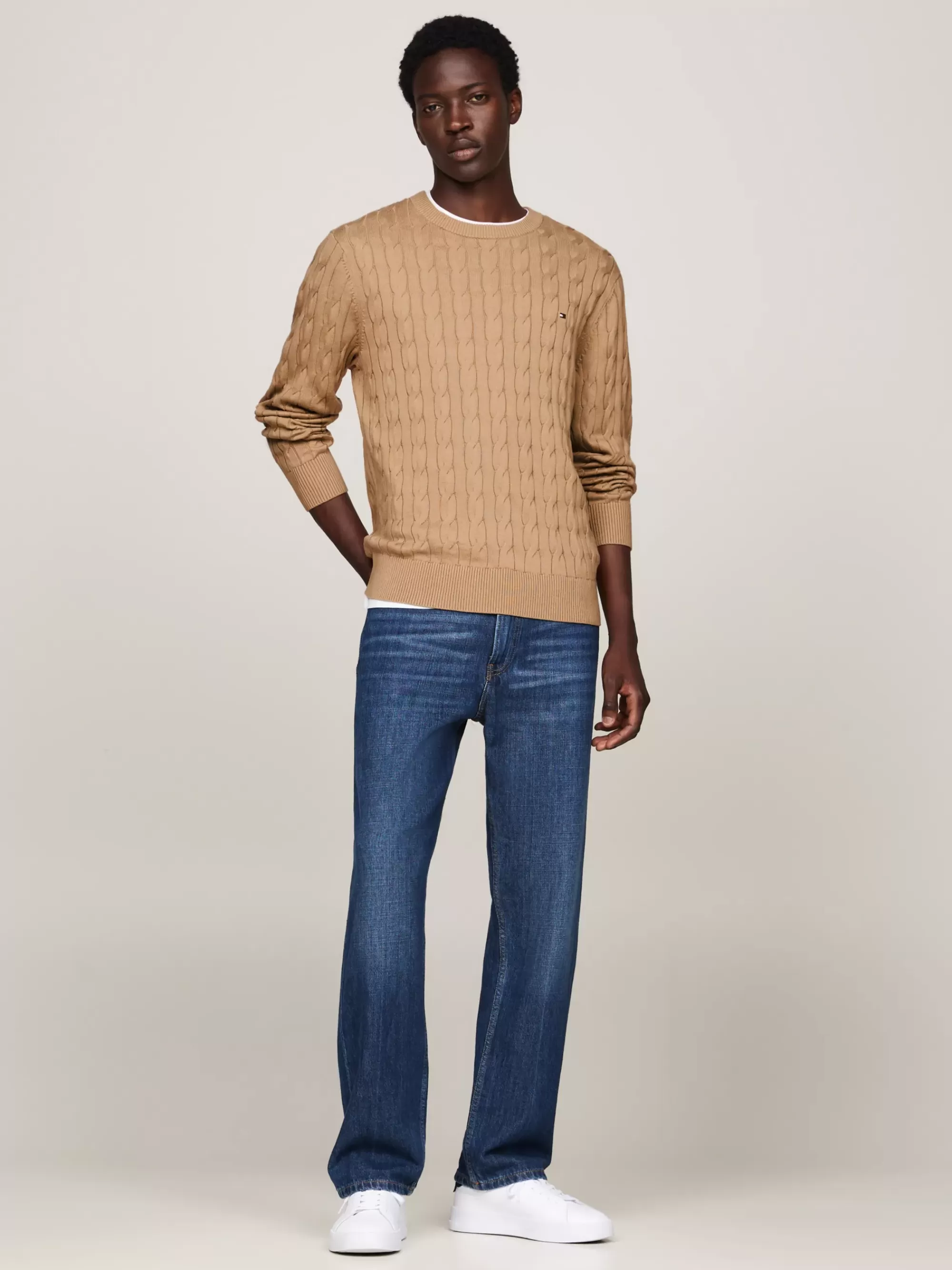 Truien Met Ronde Hals | Truien*Tommy Hilfiger Kabelgebreide Trui Met Ronde Hals SAFARI CANVAS