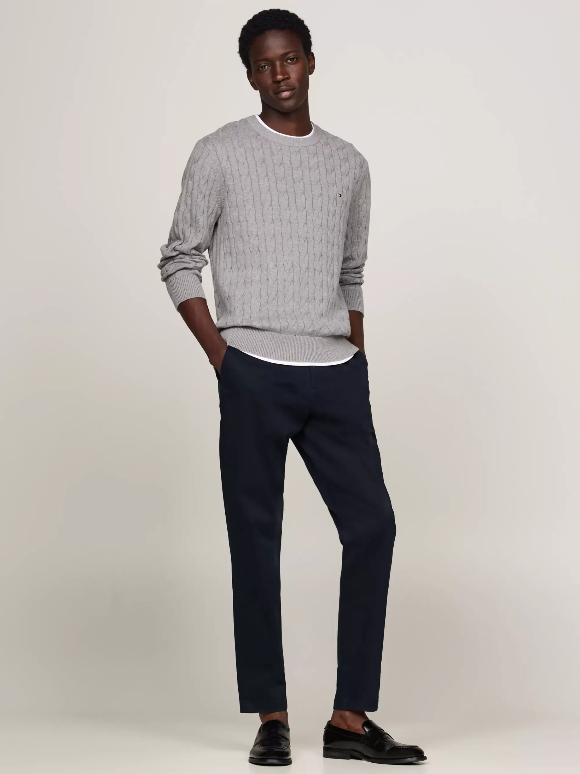 Truien Met Ronde Hals | Truien*Tommy Hilfiger Kabelgebreide Trui Met Ronde Hals MEDIUM GREY HEATHER