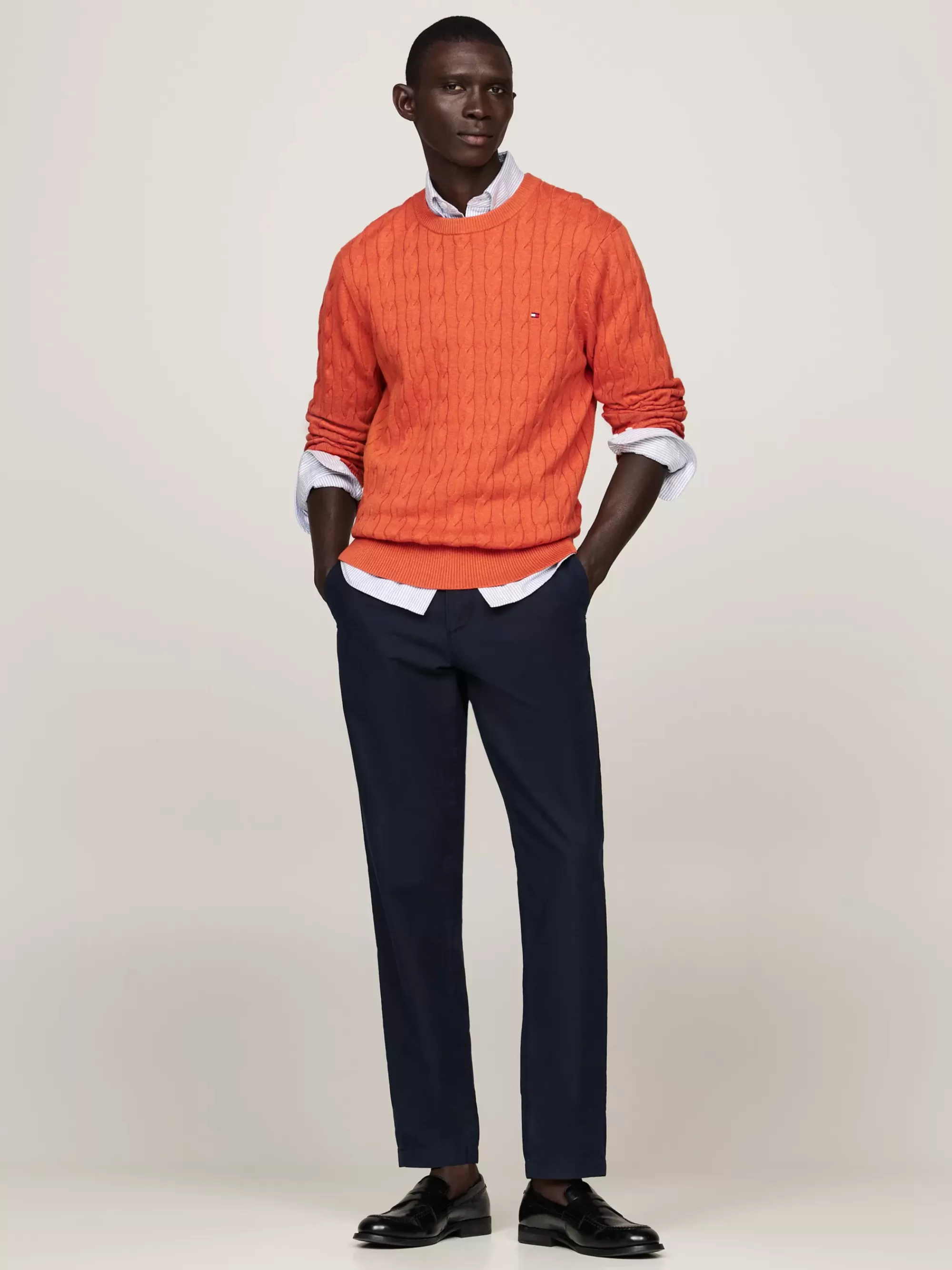 Truien Met Ronde Hals | Truien*Tommy Hilfiger Kabelgebreide Trui Met Ronde Hals ORANGE THUNDER HEATHER