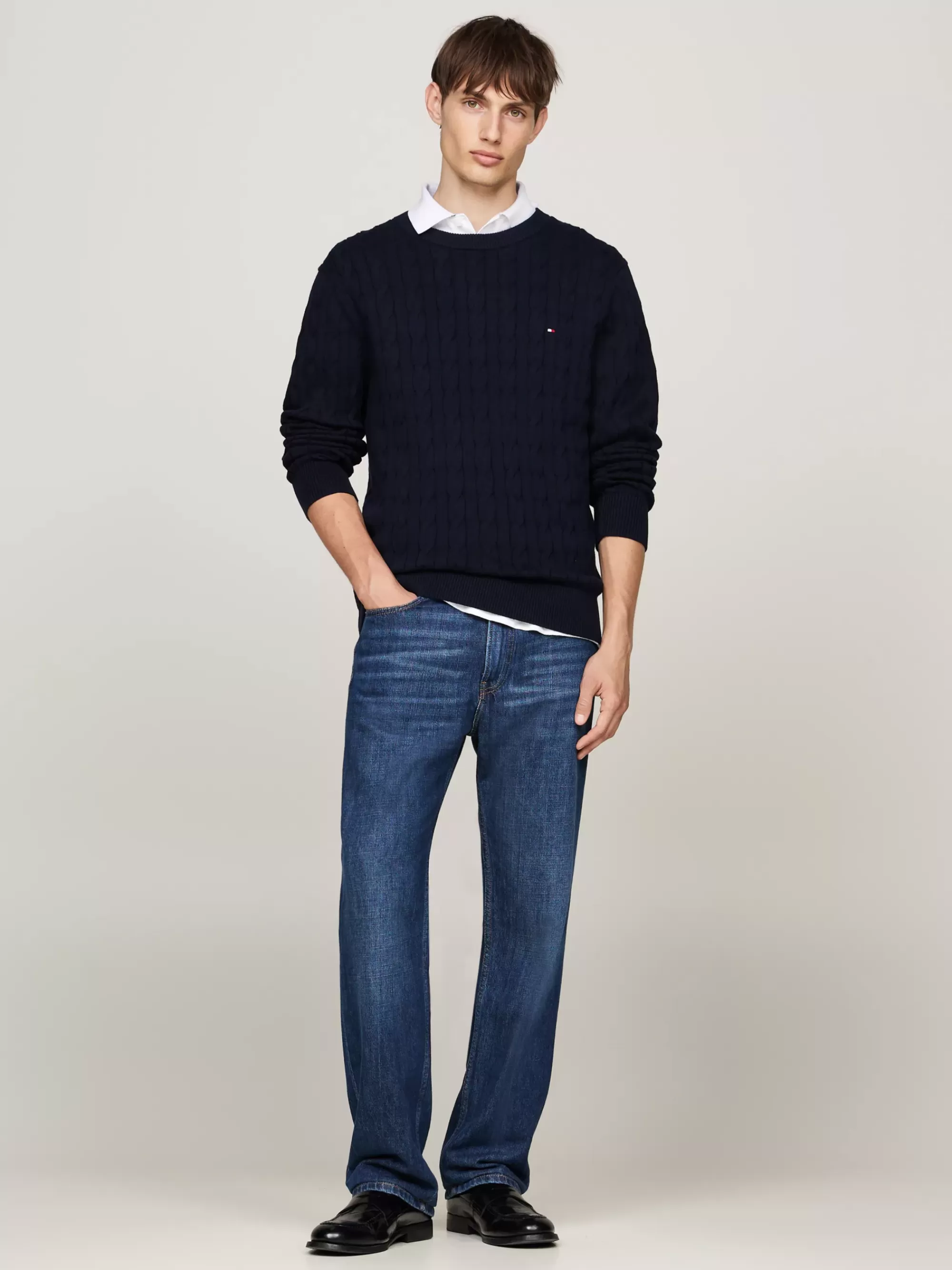 Truien Met Ronde Hals | Truien*Tommy Hilfiger Kabelgebreide Trui Met Ronde Hals DESERT SKY