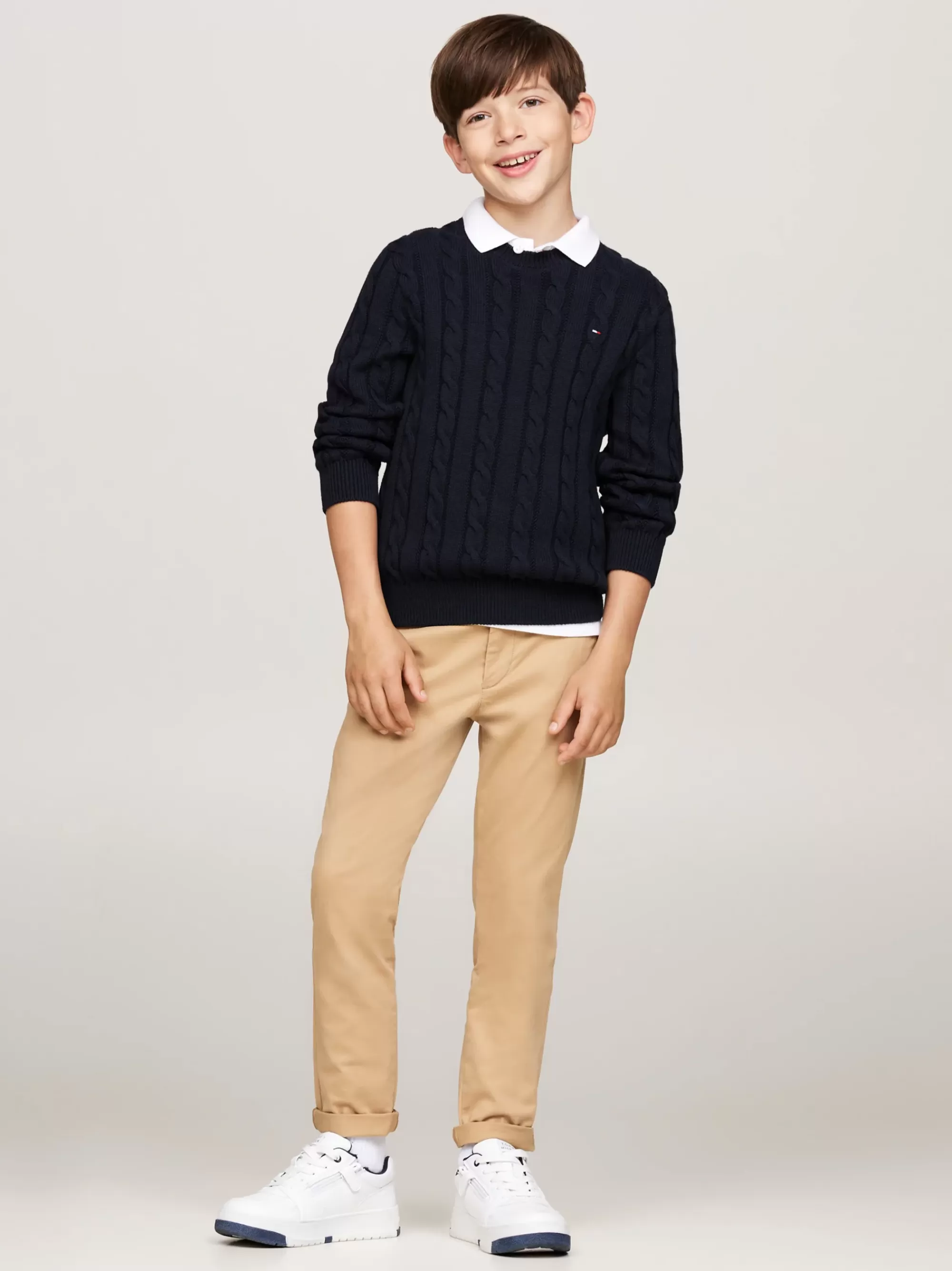 Truien & Vesten*Tommy Hilfiger Kabelgebreide Trui Met Ronde Hals DESERT SKY
