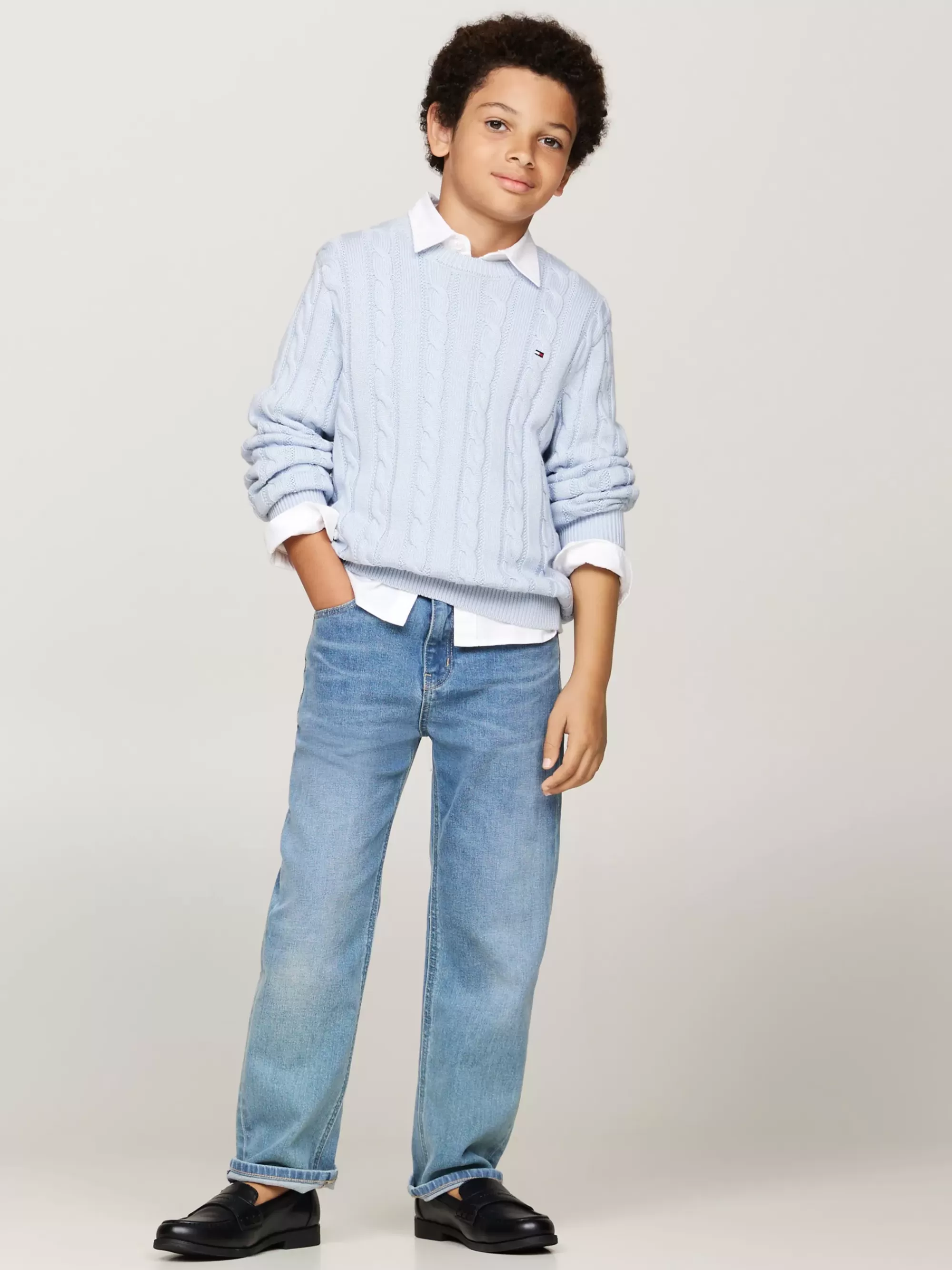 Truien & Vesten*Tommy Hilfiger Kabelgebreide Trui Met Ronde Hals BREEZY BLUE