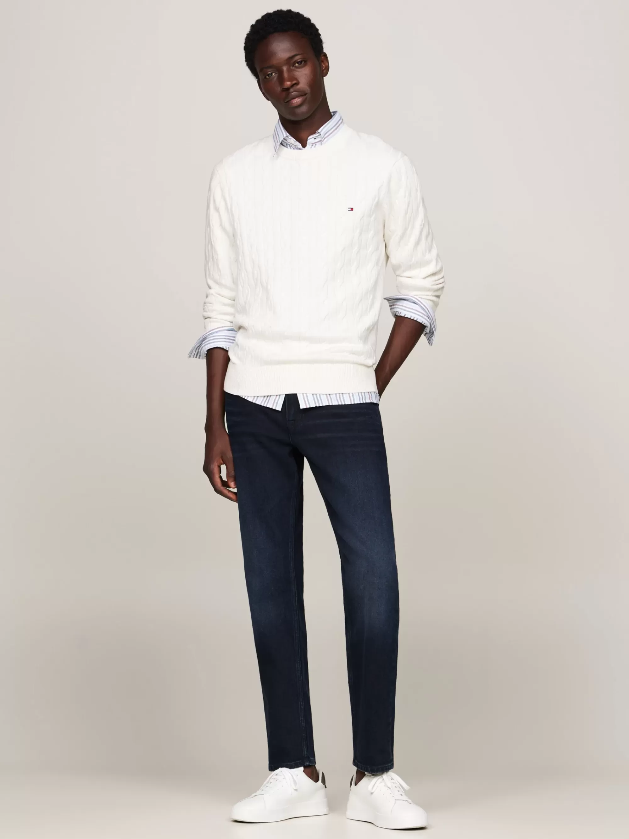 Truien Met Ronde Hals | Truien*Tommy Hilfiger Kabelgebreide Trui Met Ronde Hals IVORY