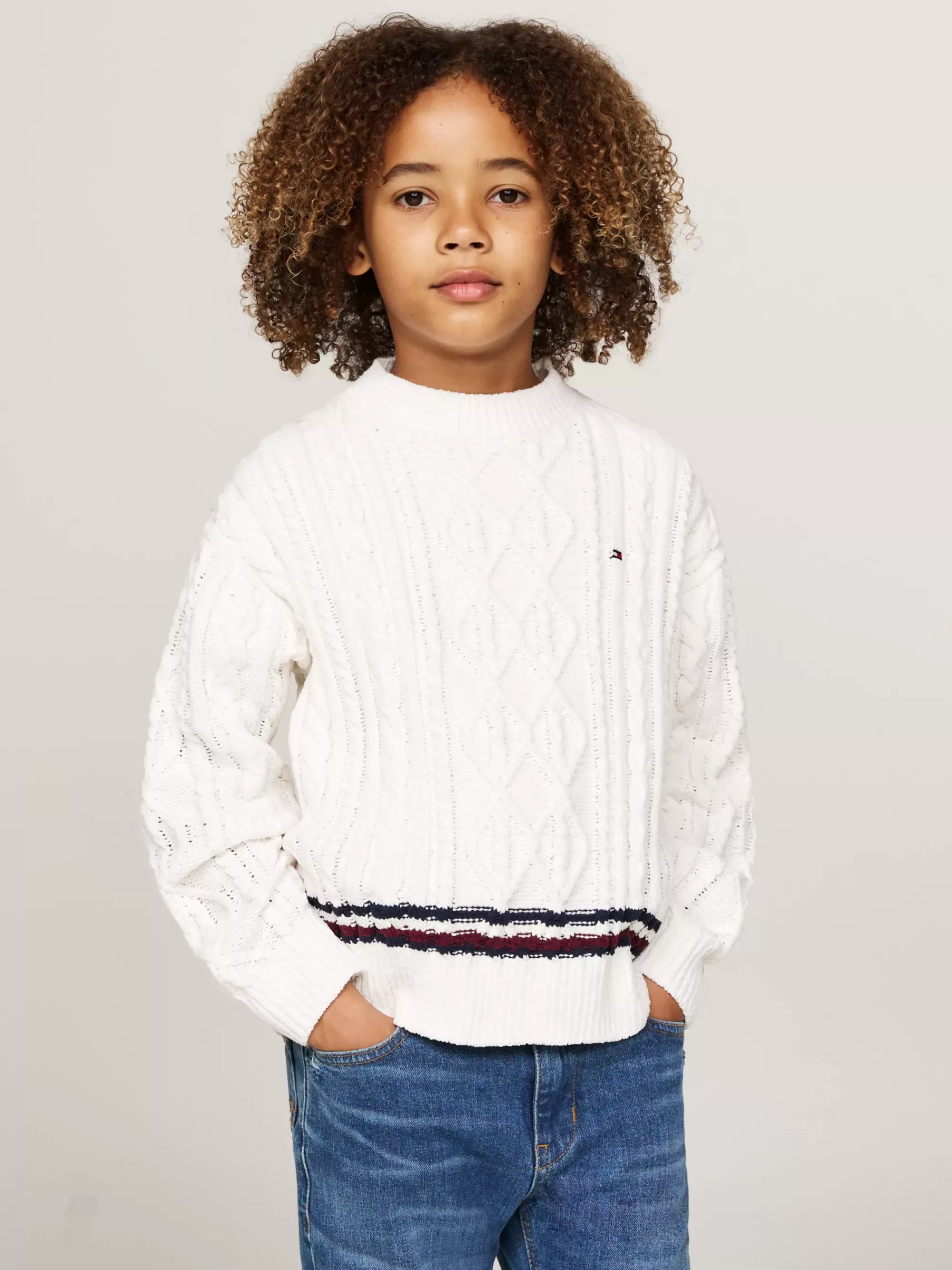 Truien & Vesten*Tommy Hilfiger Kabelgebreide Trui Van Chenille IVORY PETAL