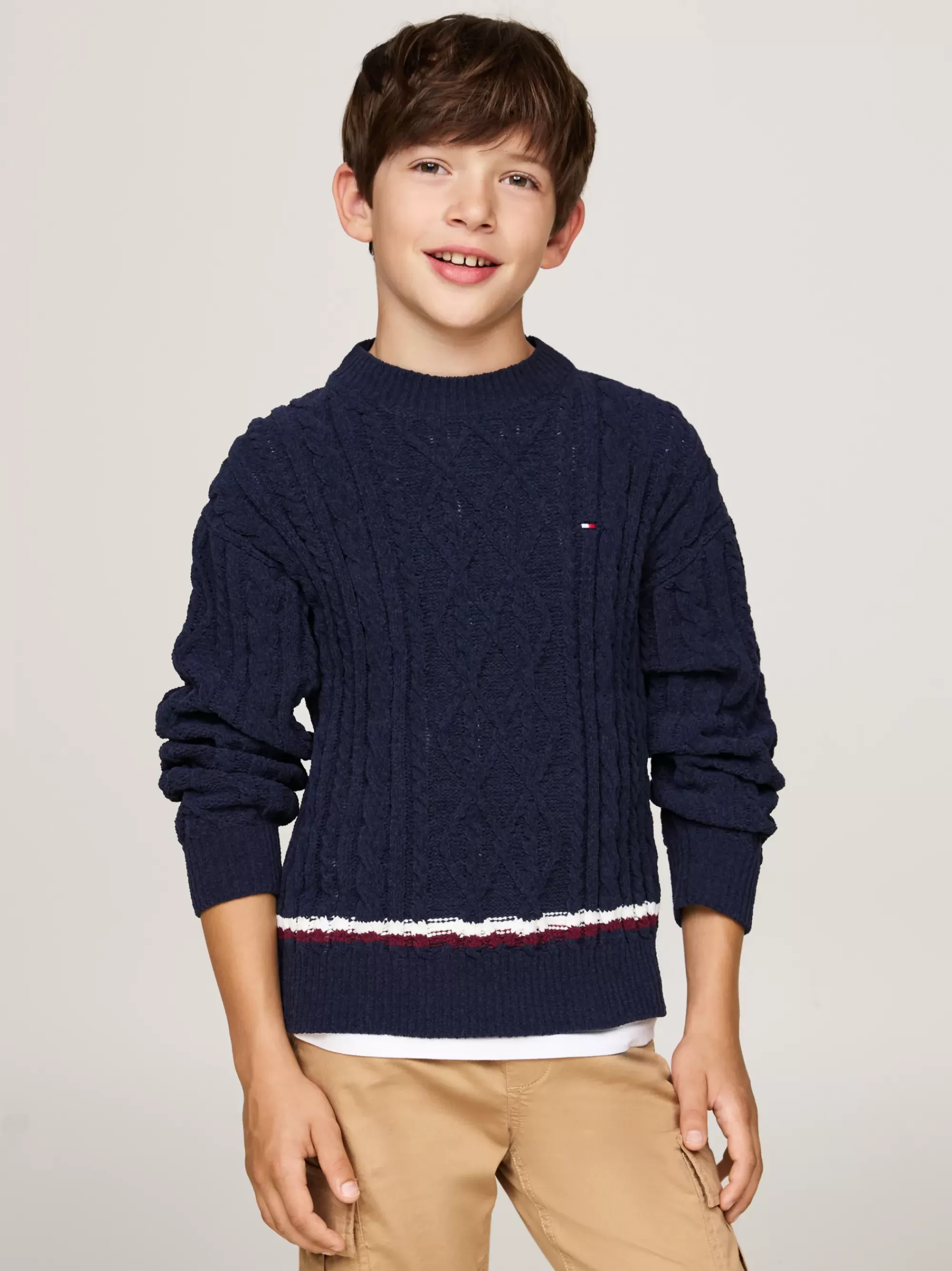 Truien & Vesten*Tommy Hilfiger Kabelgebreide Trui Van Chenille DESERT SKY