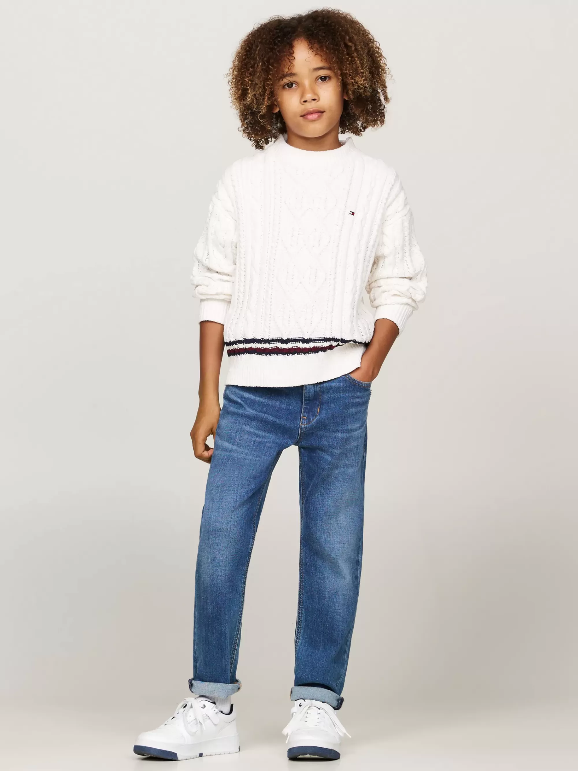 Truien & Vesten*Tommy Hilfiger Kabelgebreide Trui Van Chenille IVORY PETAL