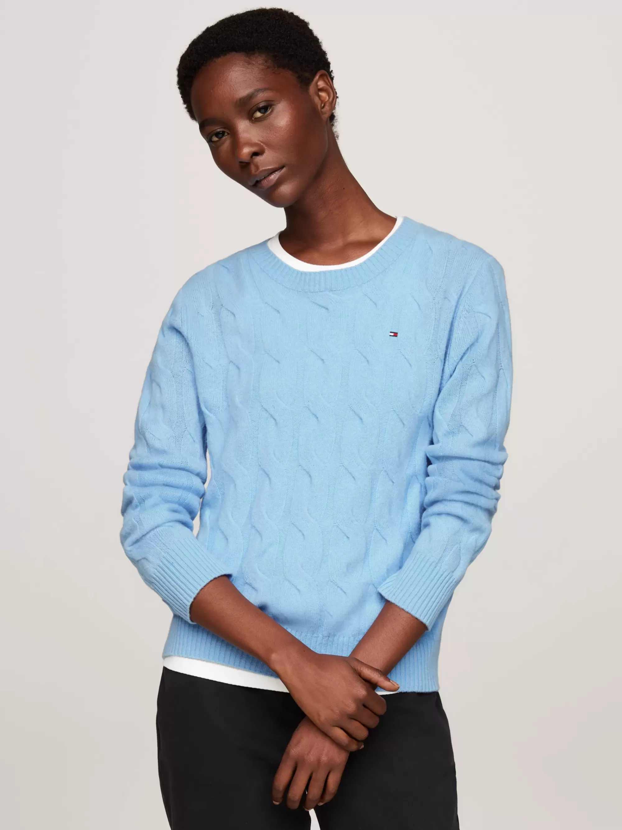 Truien Met Ronde Hals | Truien*Tommy Hilfiger Kabelgebreide Trui Van Zuivere Wol VESSEL BLUE