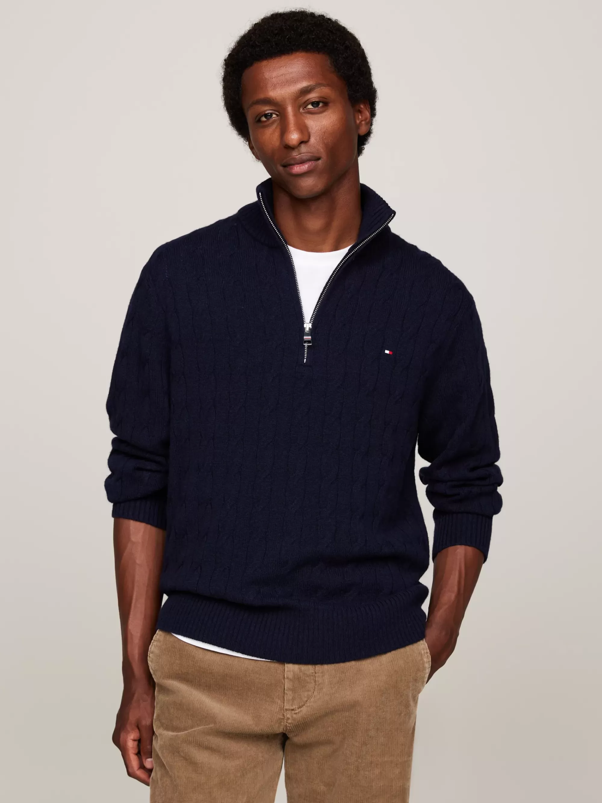 Trui Met Rits | Truien*Tommy Hilfiger Kabelgebreide Trui Van Zuivere Wol DESERT SKY