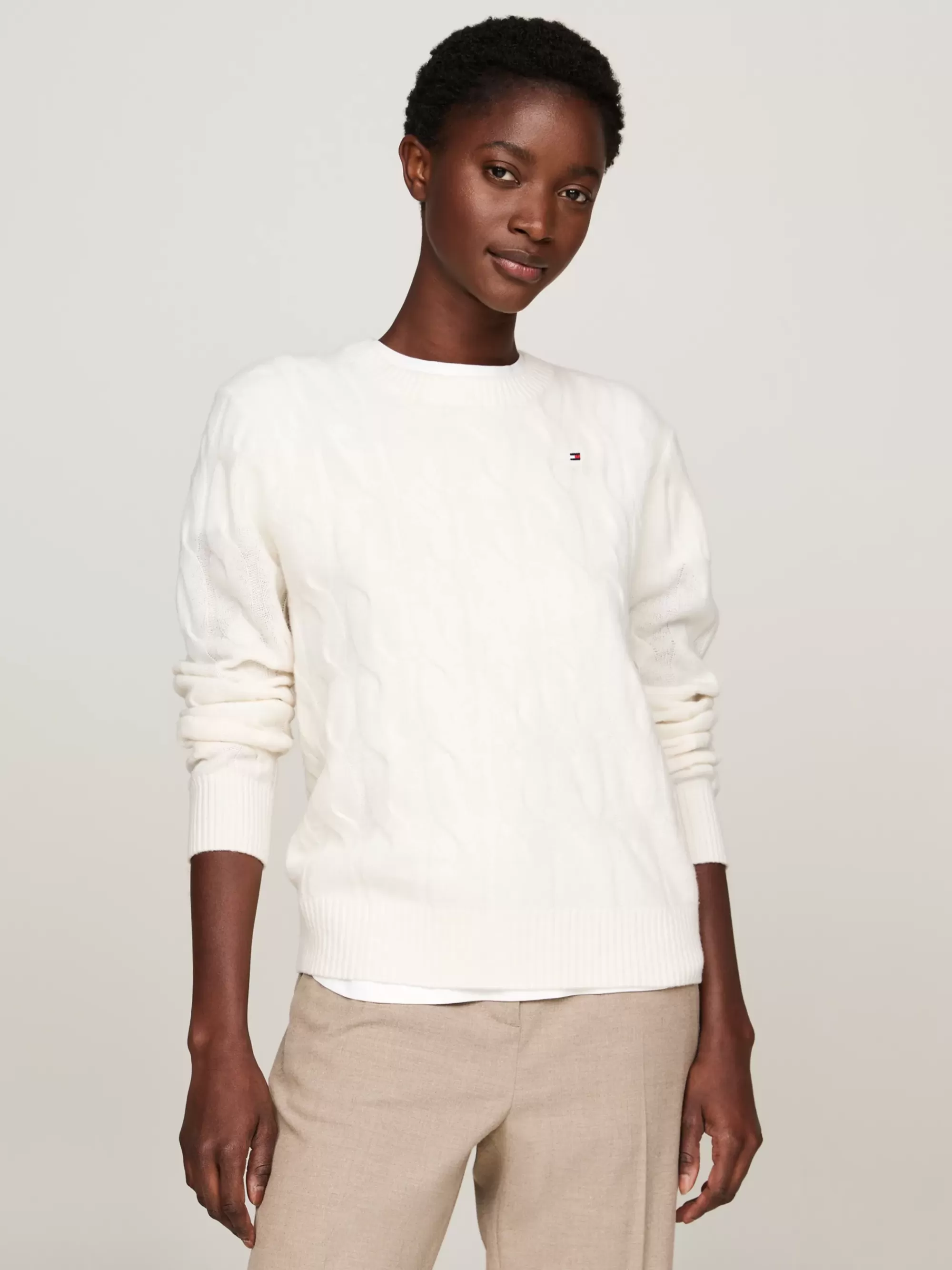 Truien Met Ronde Hals | Truien*Tommy Hilfiger Kabelgebreide Trui Van Zuivere Wol IVORY PETAL
