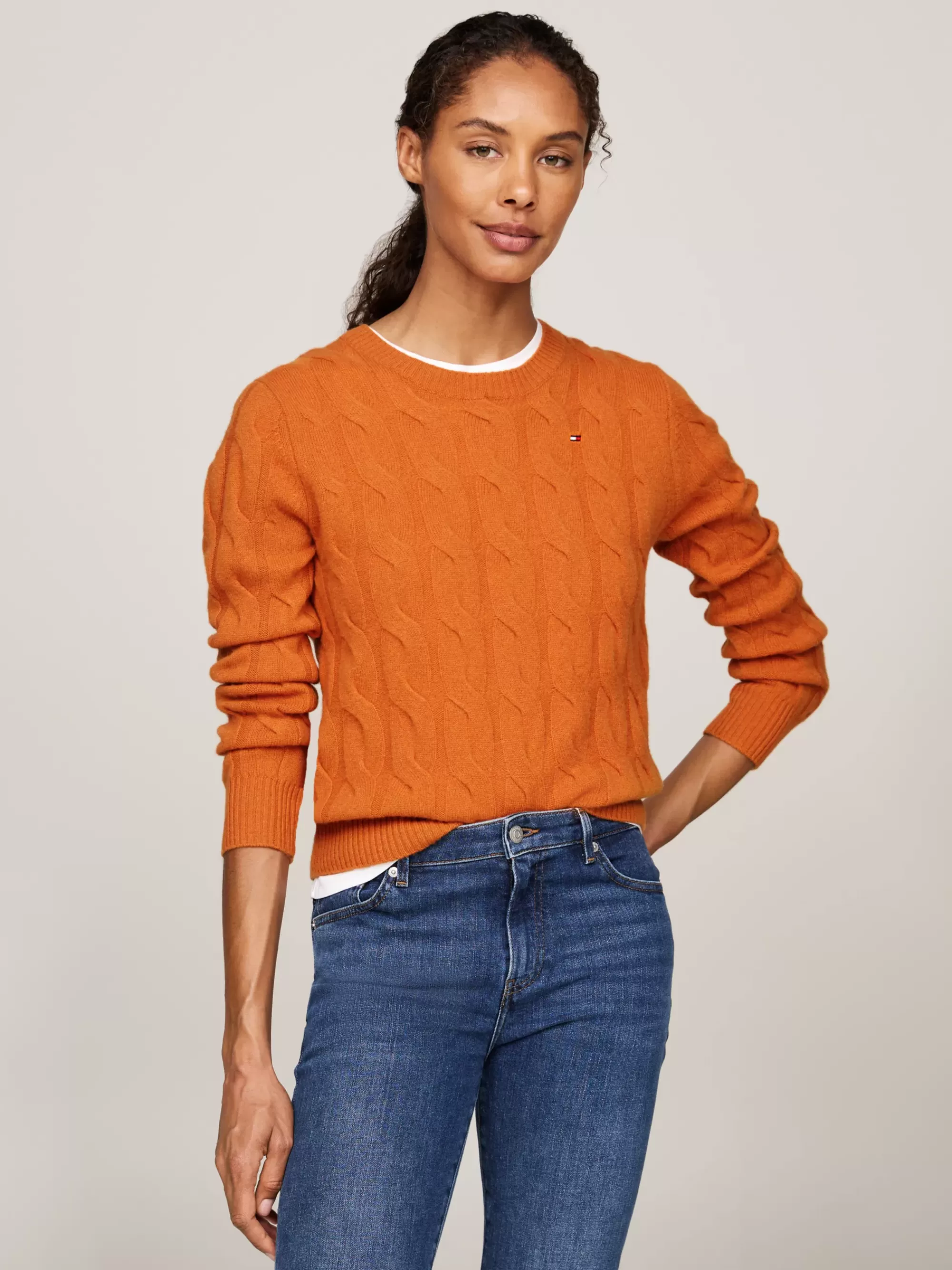 Truien Met Ronde Hals | Truien*Tommy Hilfiger Kabelgebreide Trui Van Zuivere Wol AUTUMN ORANGE