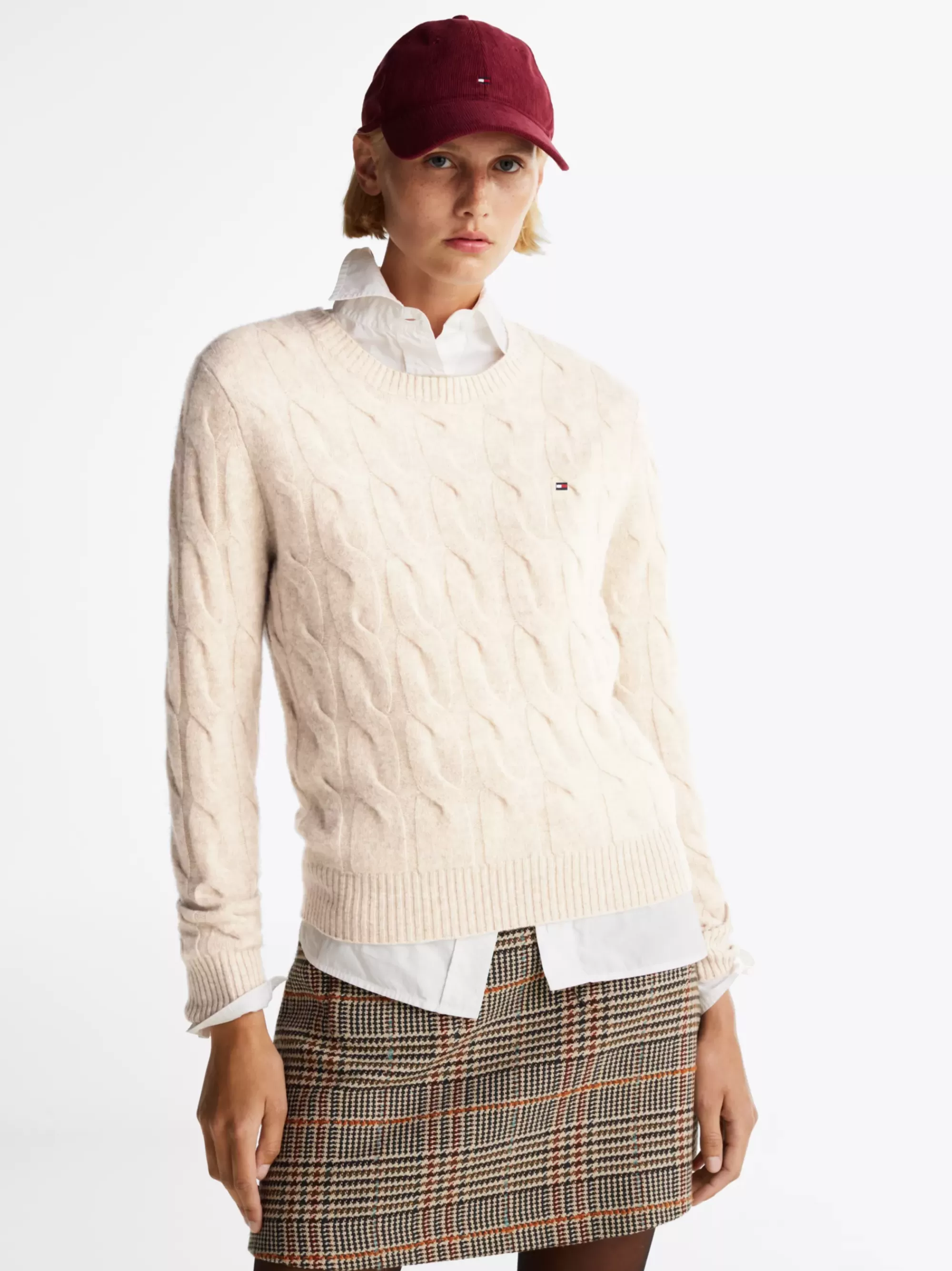 Truien Met Ronde Hals | Truien*Tommy Hilfiger Kabelgebreide Trui Van Zuivere Wol CLASSIC BEIGE HEATHER