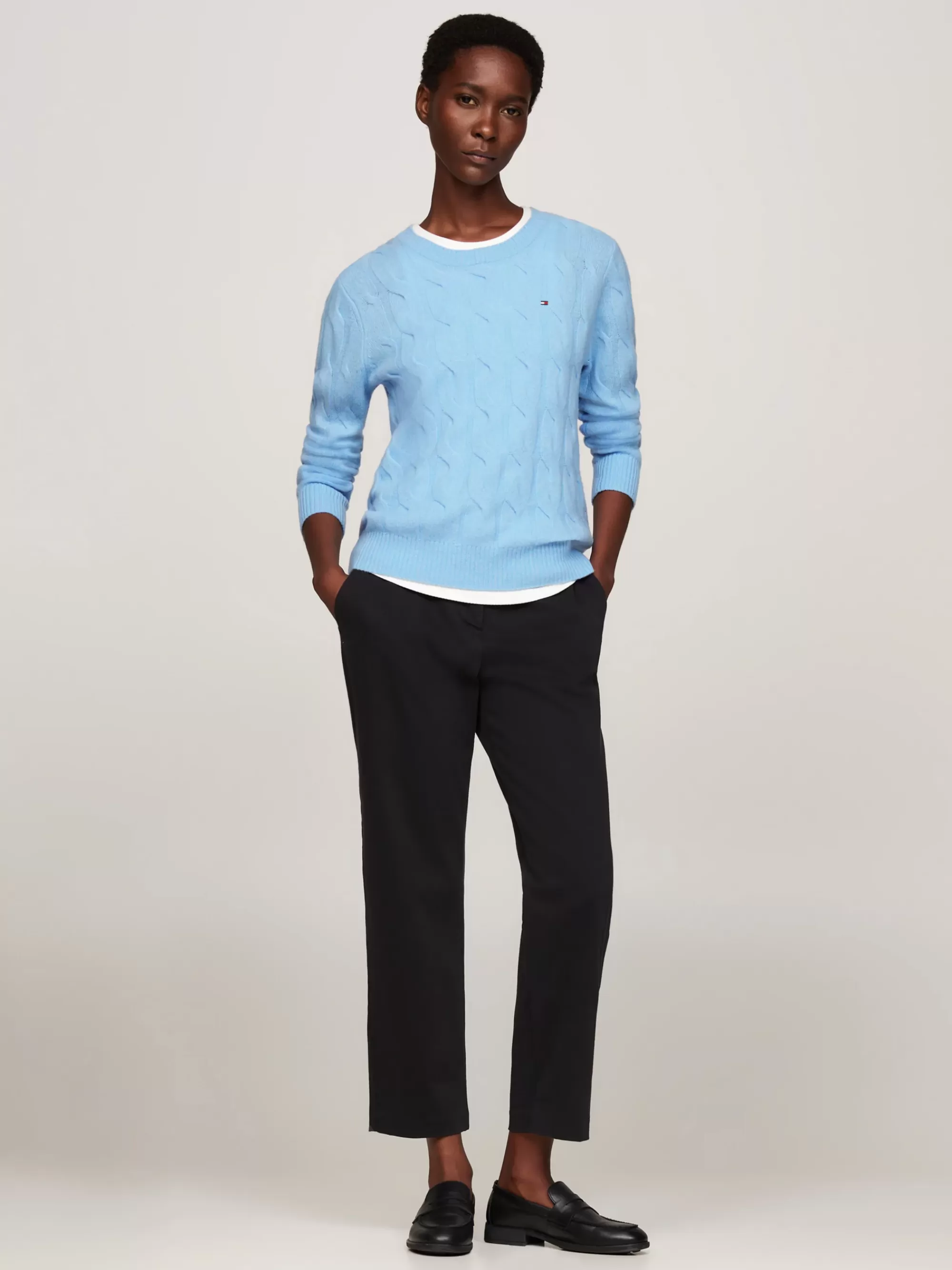 Truien Met Ronde Hals | Truien*Tommy Hilfiger Kabelgebreide Trui Van Zuivere Wol VESSEL BLUE