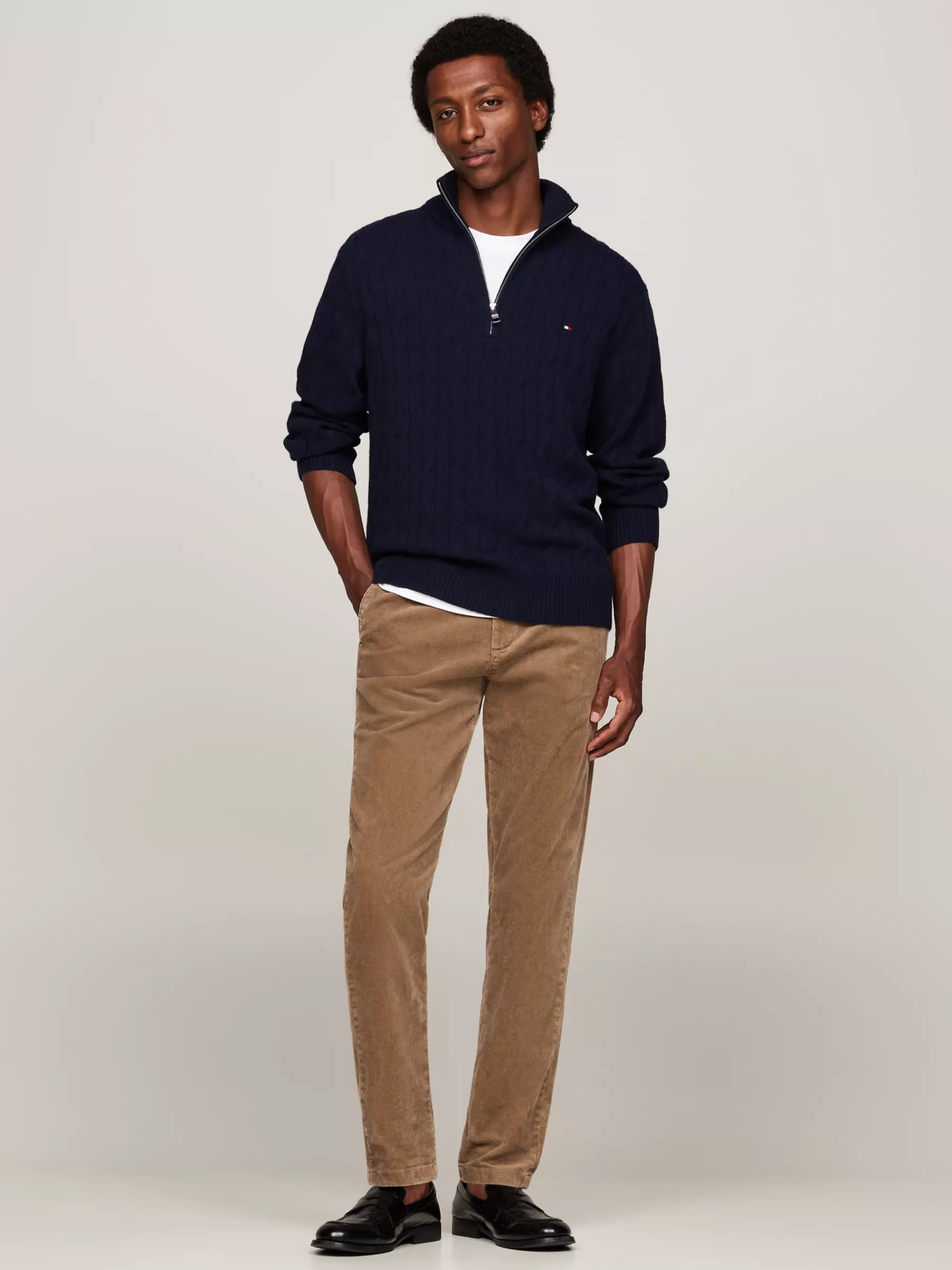 Trui Met Rits | Truien*Tommy Hilfiger Kabelgebreide Trui Van Zuivere Wol DESERT SKY