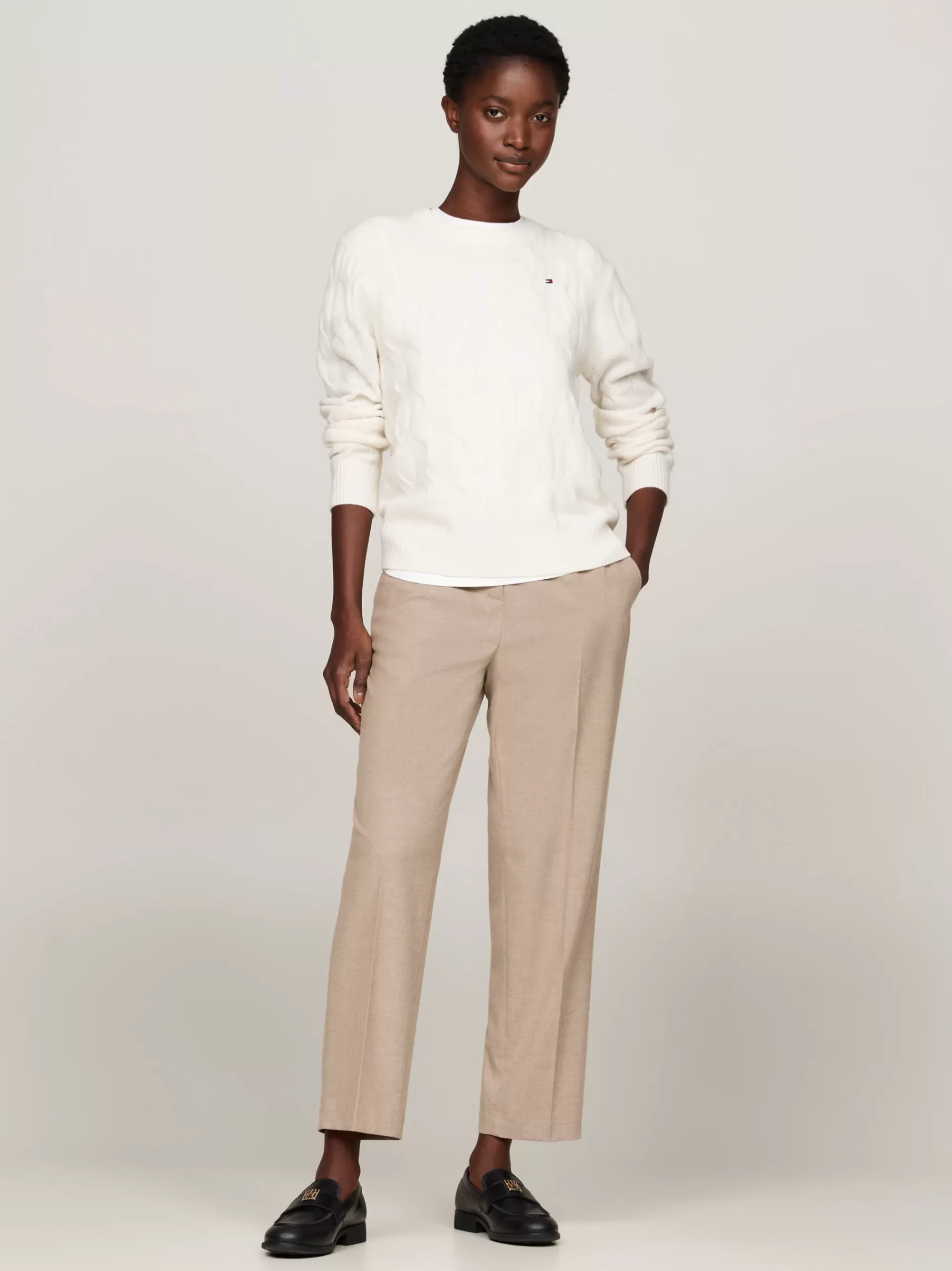 Truien Met Ronde Hals | Truien*Tommy Hilfiger Kabelgebreide Trui Van Zuivere Wol IVORY PETAL