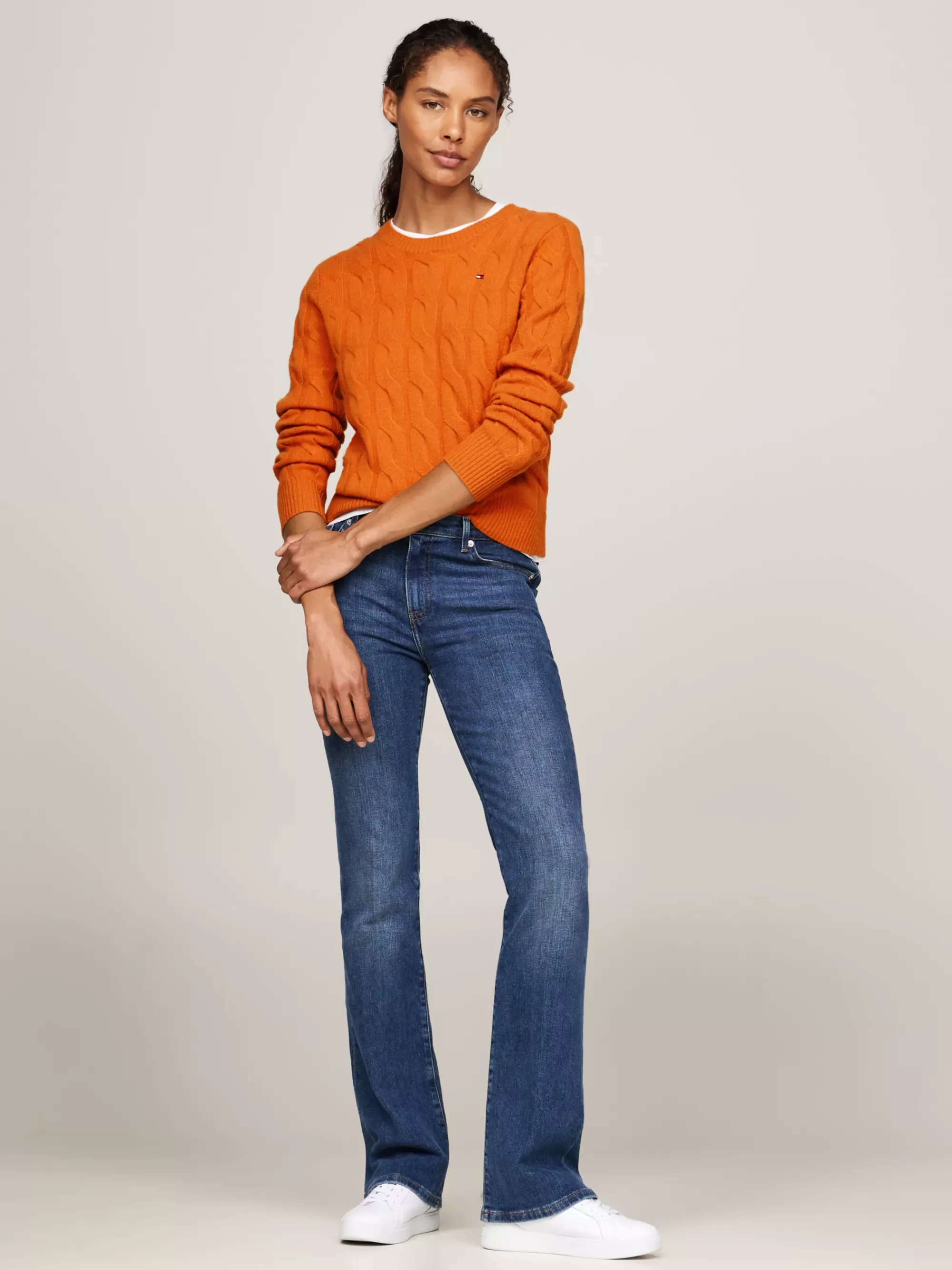 Truien Met Ronde Hals | Truien*Tommy Hilfiger Kabelgebreide Trui Van Zuivere Wol AUTUMN ORANGE